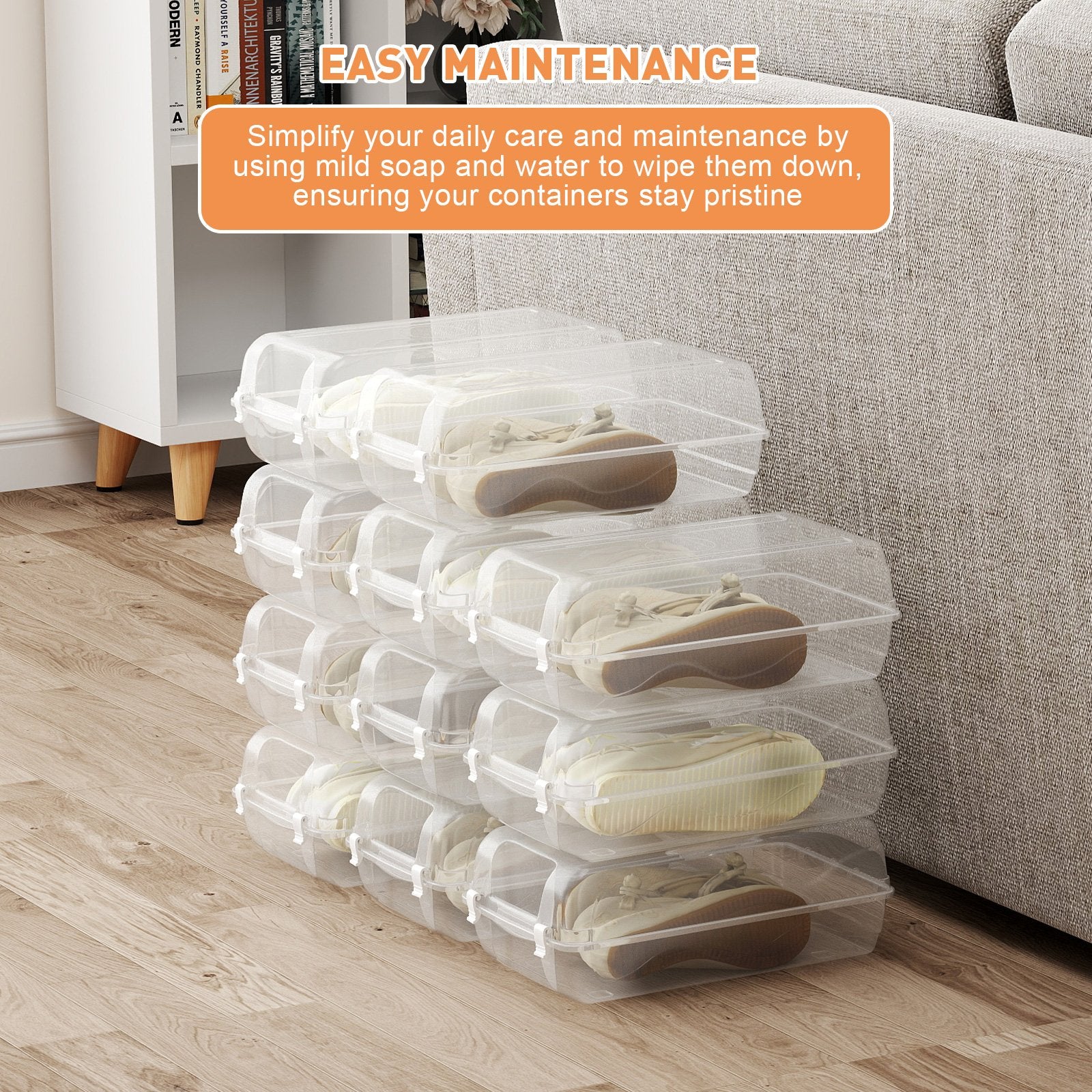 4 Pack Stackable Shoe Organizer with Lids Storage Boxes Sneaker Containers, White - Bosonshop