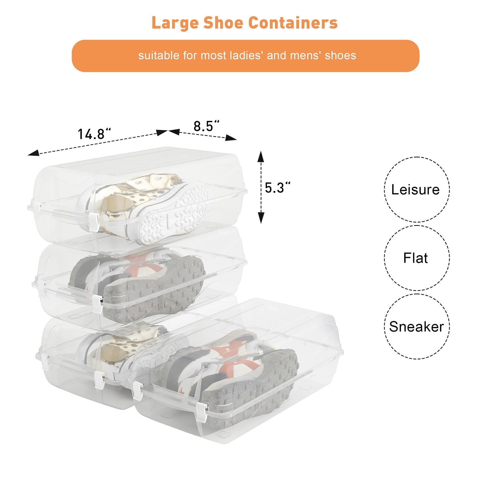 4 Pack Stackable Shoe Organizer with Lids Storage Boxes Sneaker Containers, White - Bosonshop