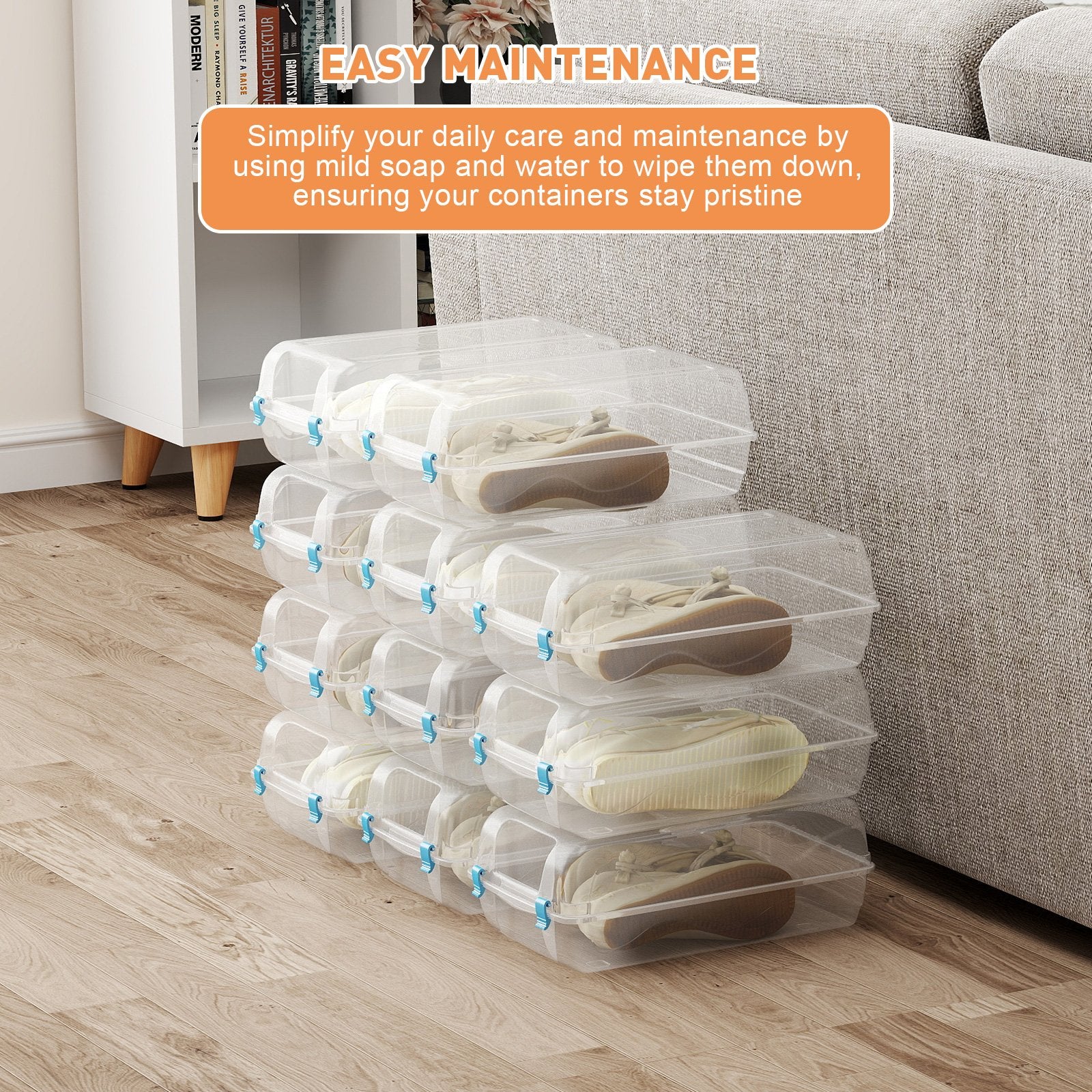 4 Pack Stackable Shoe Organizer with Lids Storage Boxes Sneaker Containers, Blue - Bosonshop