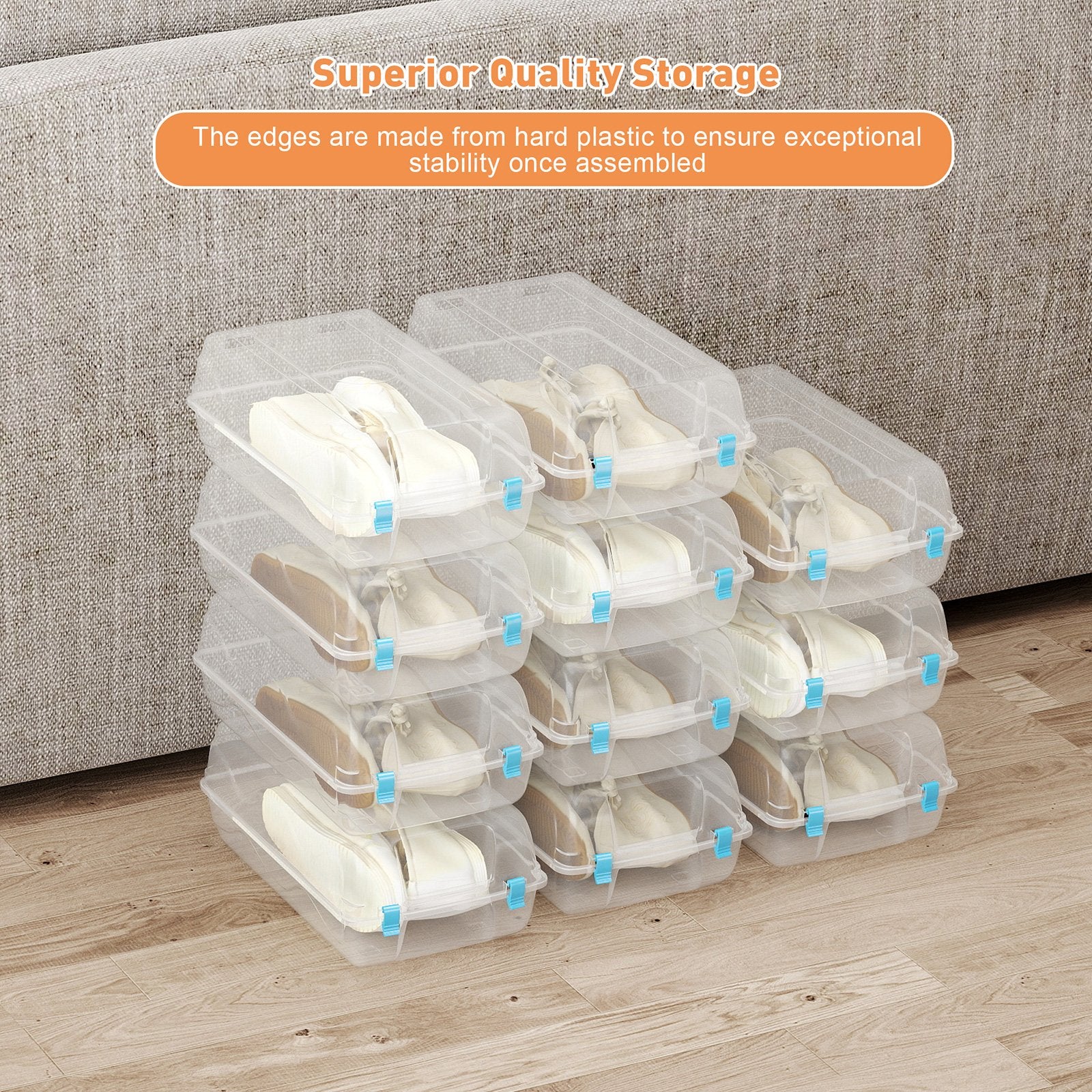 4 Pack Stackable Shoe Organizer with Lids Storage Boxes Sneaker Containers, Blue - Bosonshop