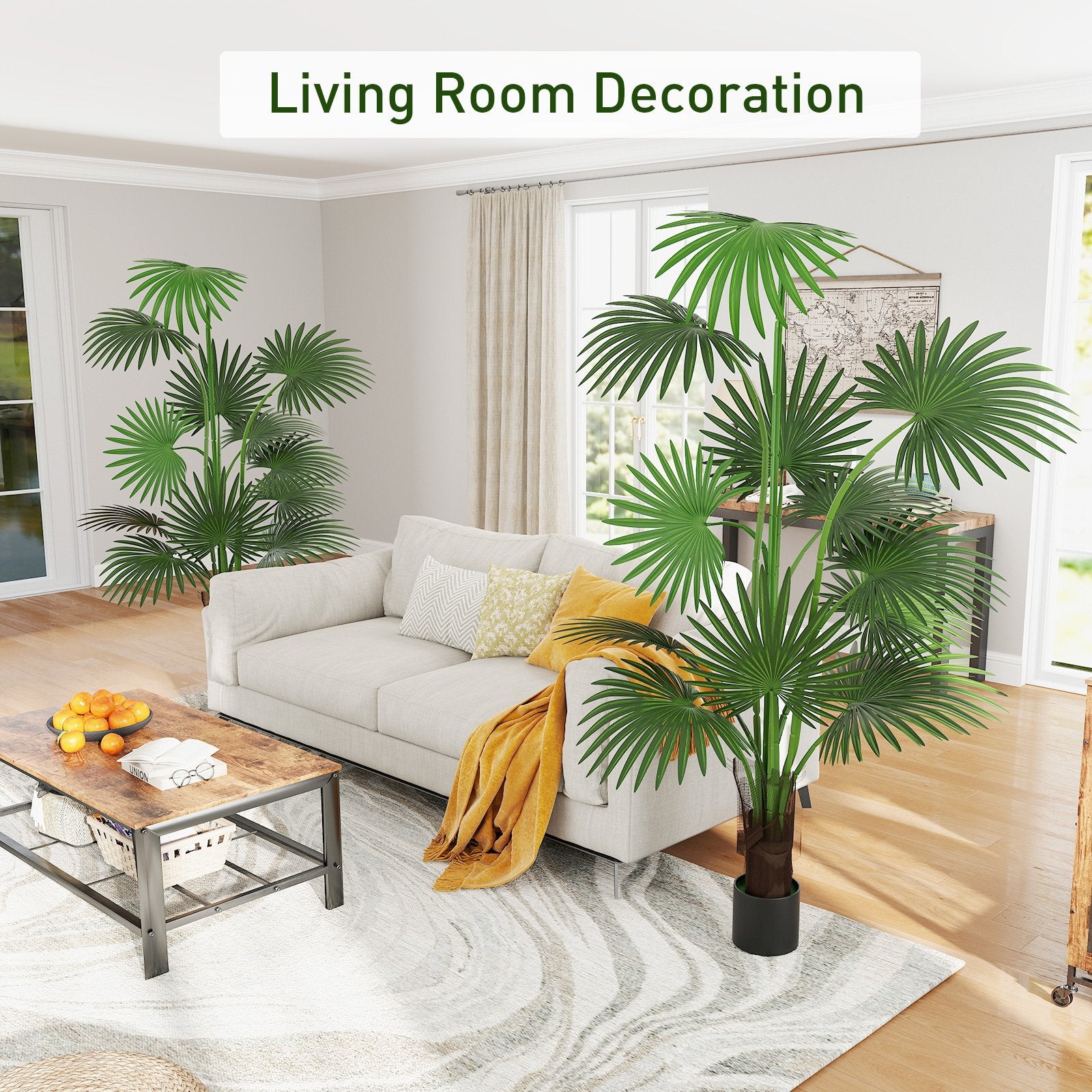 5.8' Artificial Palm Tree in Pot Indoor Ornament Green Plant with 12 Decorative Leaves, Green