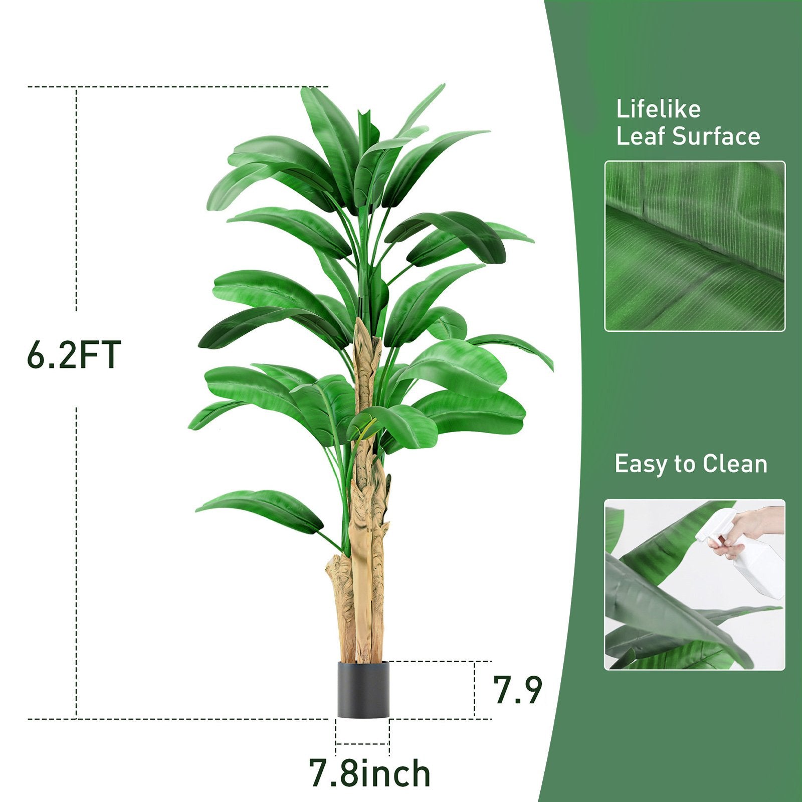 6.2' Artificial Banana Tree in Pot Indoor Ornament Green Plant with Decorative Leaves, Green