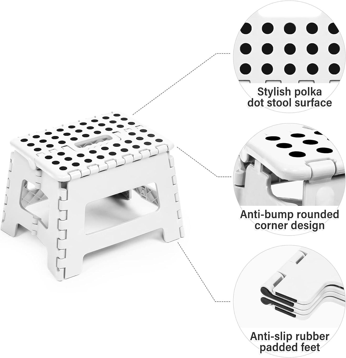 Super Strong Folding Step Stool with Handle 300 LB Capacity for Adults and Toddlers, White - Bosonshop