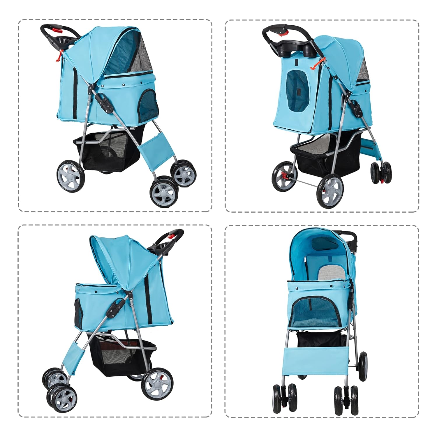 Folding Pet Stroller Elite Jogger Kitten Puppy Easy Walk Dog Cat Small Animals Travel Carrier, Blue - Bosonshop