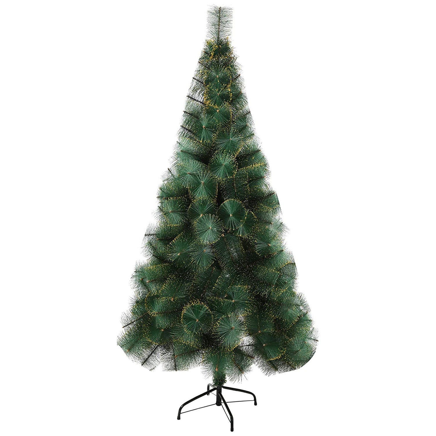 6' Classic Pine Needle Tree Encrypted Artificial Christmas Tree Natural Branch with Solid Metal Bracket, Coniferous with Golden Highlights - Bosonshop