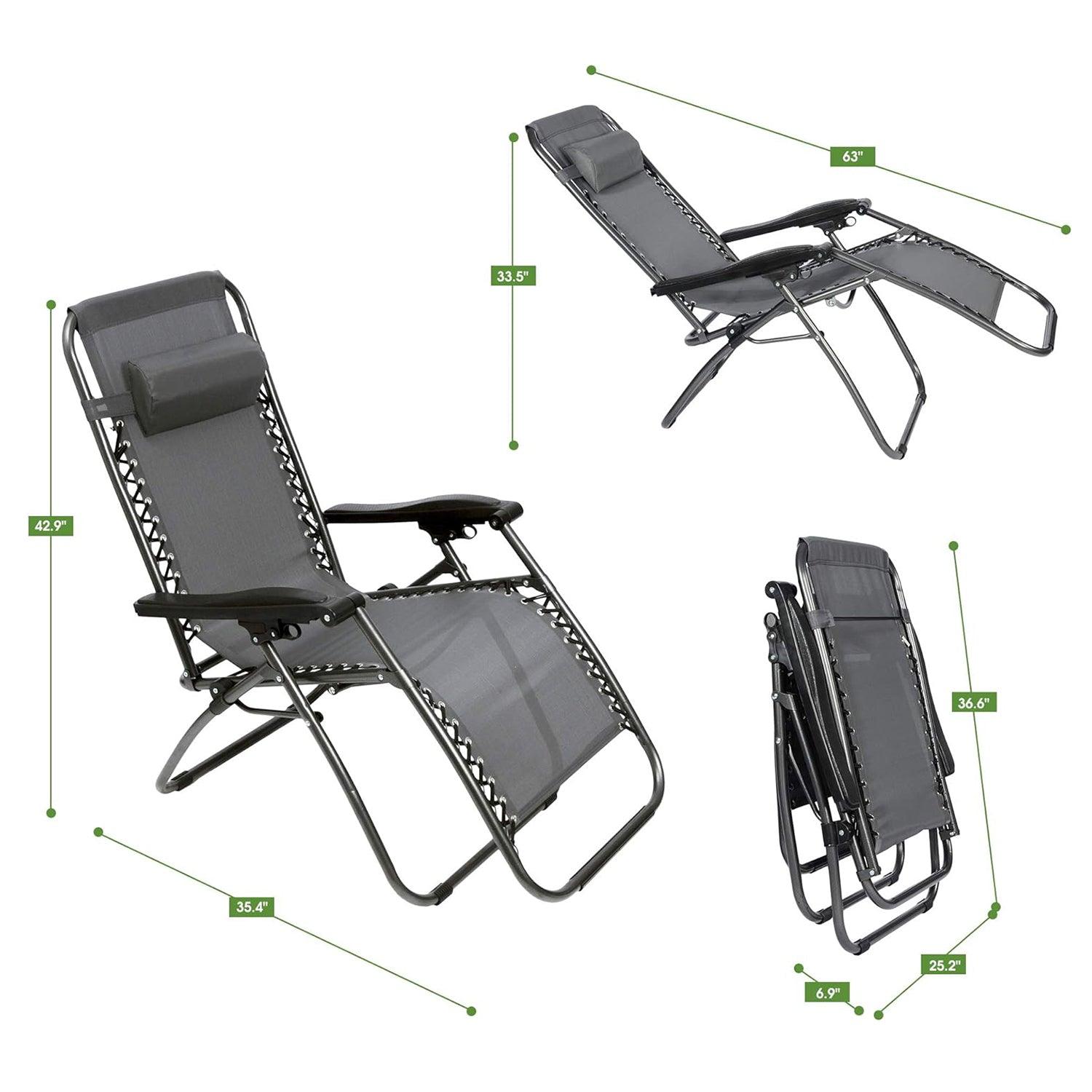 Zero Gravity Patio Adjustable Folding Reclining Chair with Pillow, 2PC Grey - Bosonshop