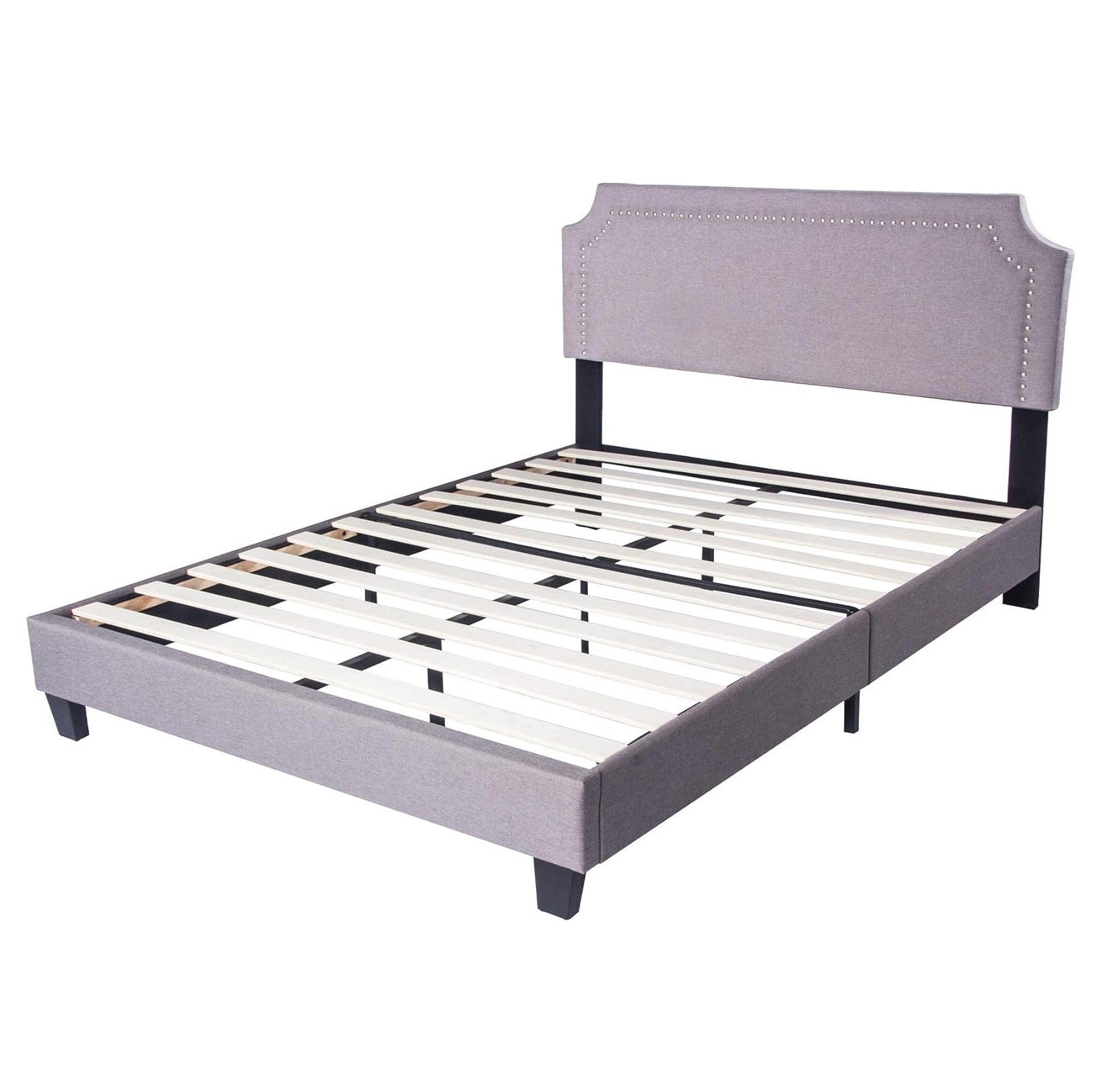 60" Platform Bed Frame Queen Upholstered Headboard Wood Slat Support Metal Frame Heavy Duty Bed Frame for Bedroom - Bosonshop