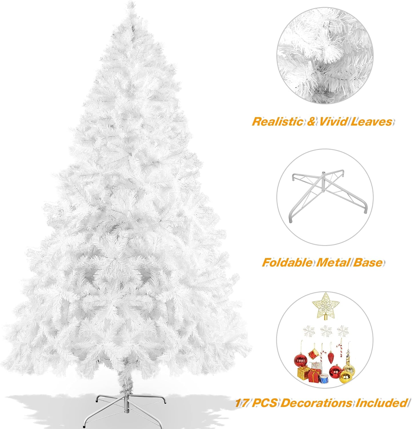 8' High Christmas Tree 1500 Tips Decorate Pine Tree W/ Metal Legs, White - Bosonshop