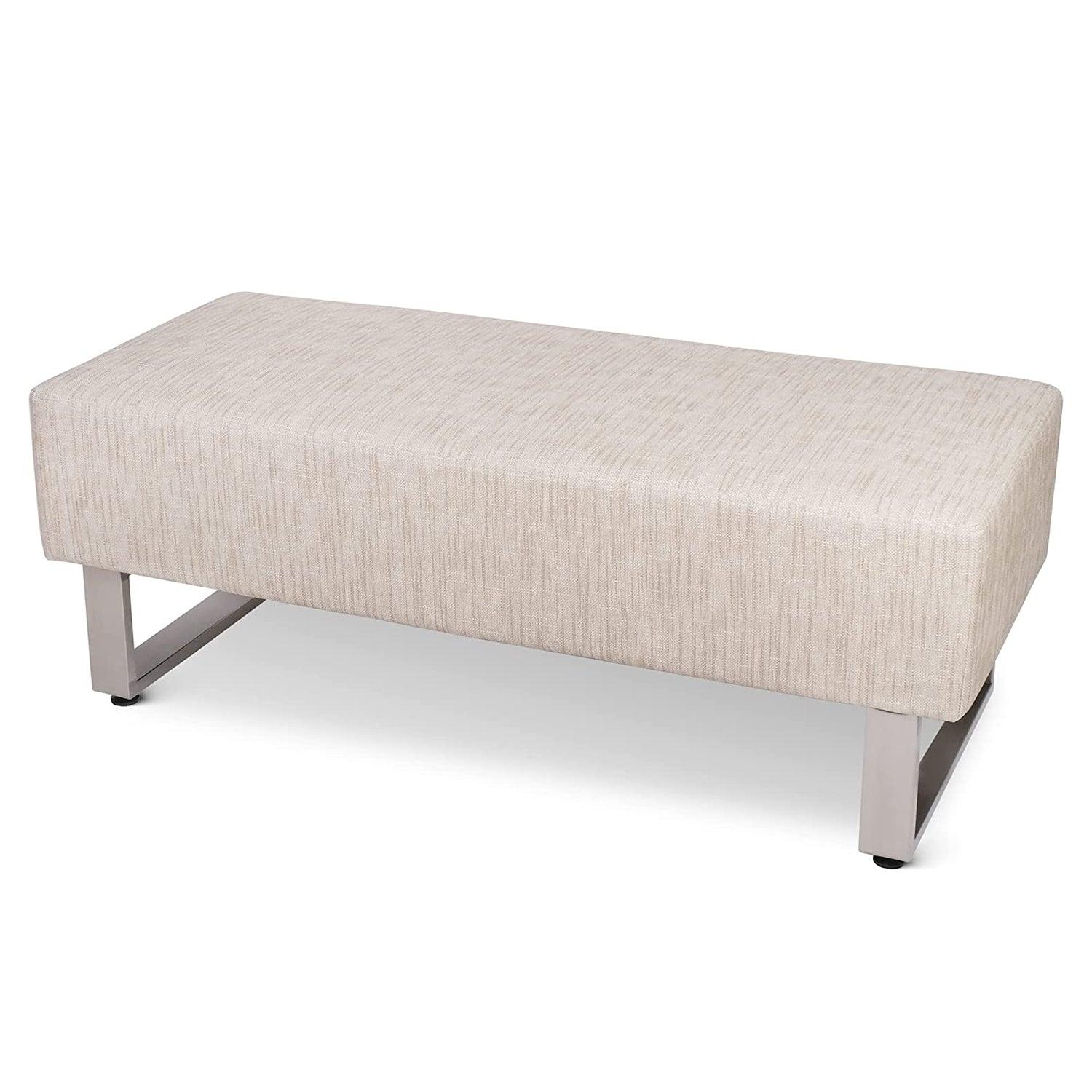 Modern PU Leather Dining Room Bench Upholstered Padded Seat, White - Bosonshop