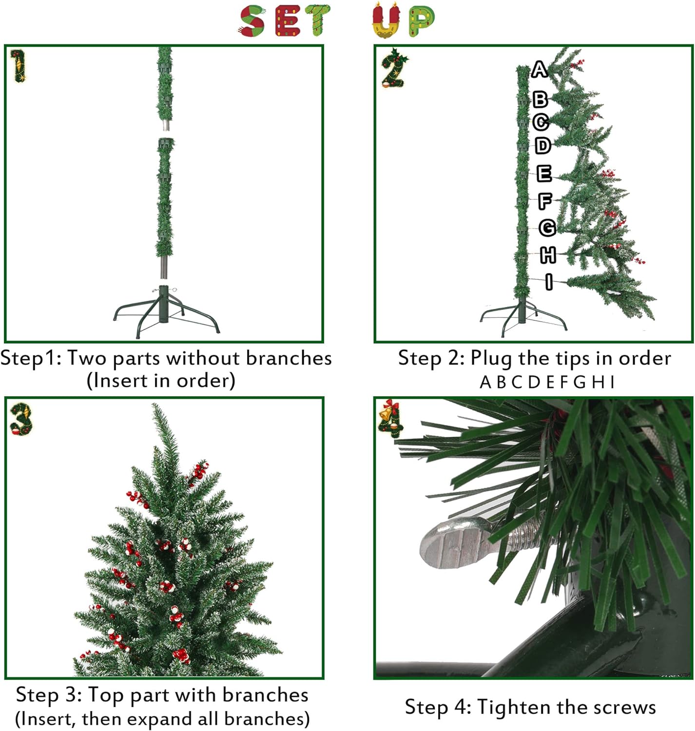 7' Artificial Christmas Tree Snow Flocked 1390 Tips Pine Decoration with Red Cheery - Bosonshop