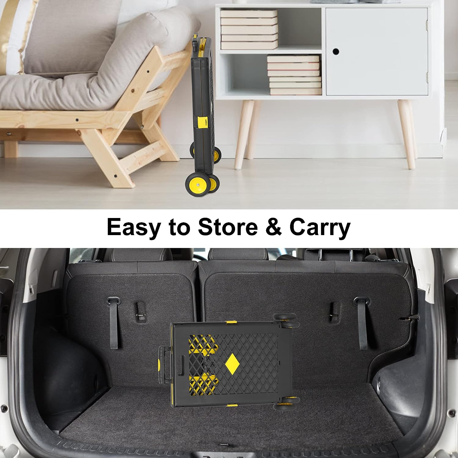 55L Foldable Rolling Cart with Wheels, Portable Updated Utility Tools Rolling Crate w/ Telescopic Handle, Yellow - Bosonshop