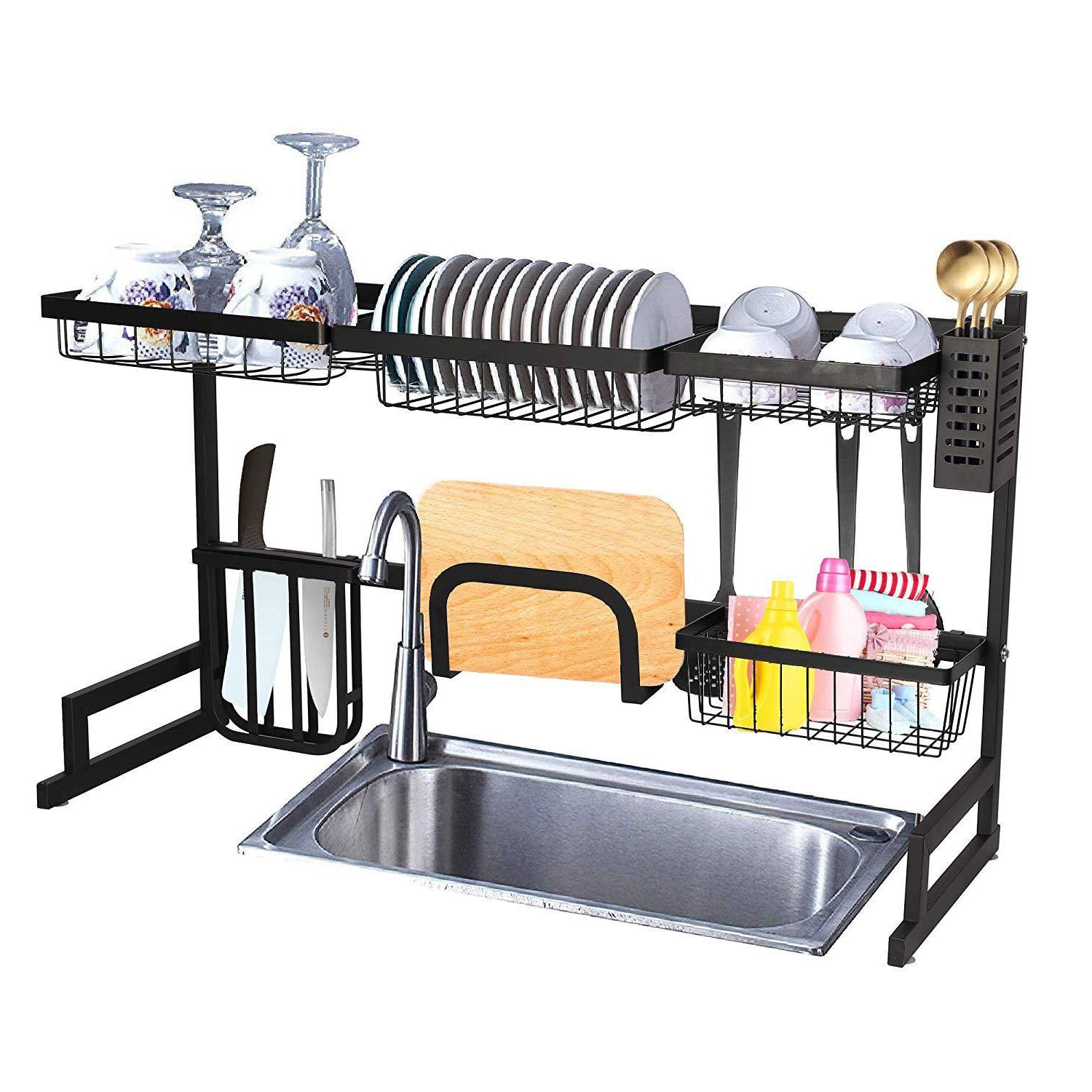 Over The Sink Dish Drying Rack Stainless Steel Kitchen Supplies Storage Shelf Drainer Organizer, 35" x 12.2" x 20.4" - Bosonshop