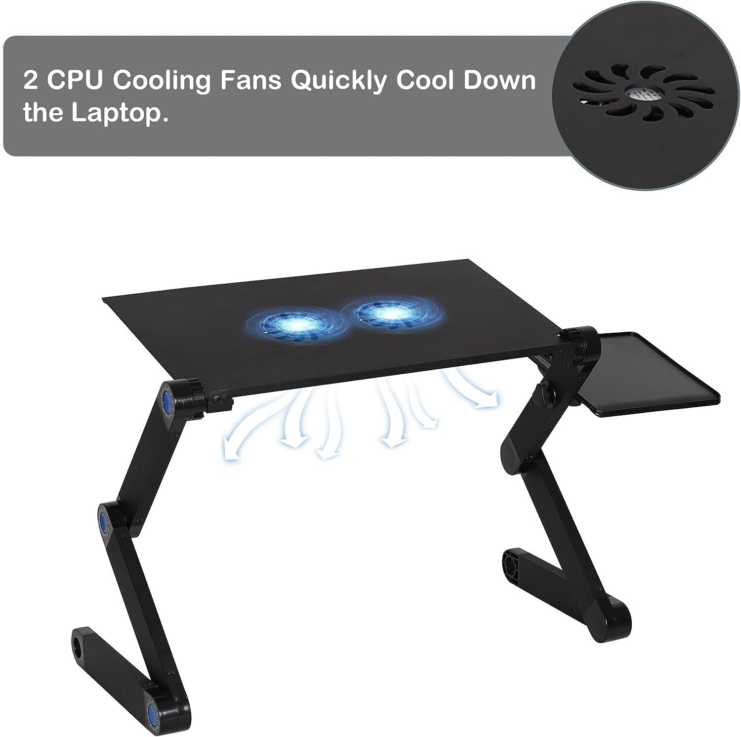 Foldable Aluminum Laptop Desk Adjustable Portable Table Stand with 2 CPU Cooling Fans and Mouse Pad - Bosonshop