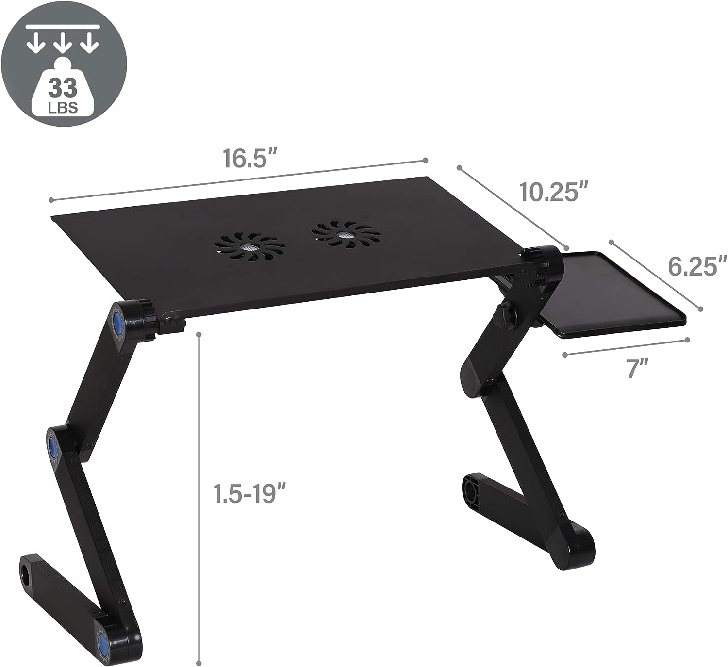 Foldable Aluminum Laptop Desk Adjustable Portable Table Stand with 2 CPU Cooling Fans and Mouse Pad - Bosonshop