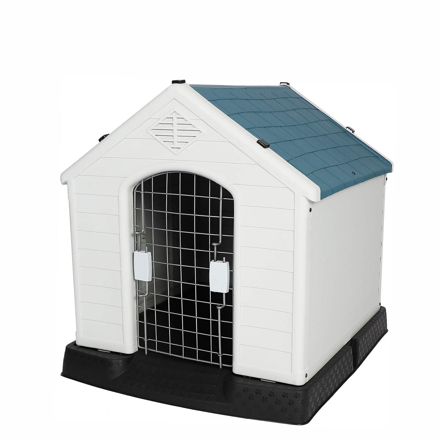 Plastic Outdoor Dog House with Door 24.8" Height Weatherproof Puppy Kennel Resistant Pet Crate with Elevated Floor Air Vents, Small - Bosonshop