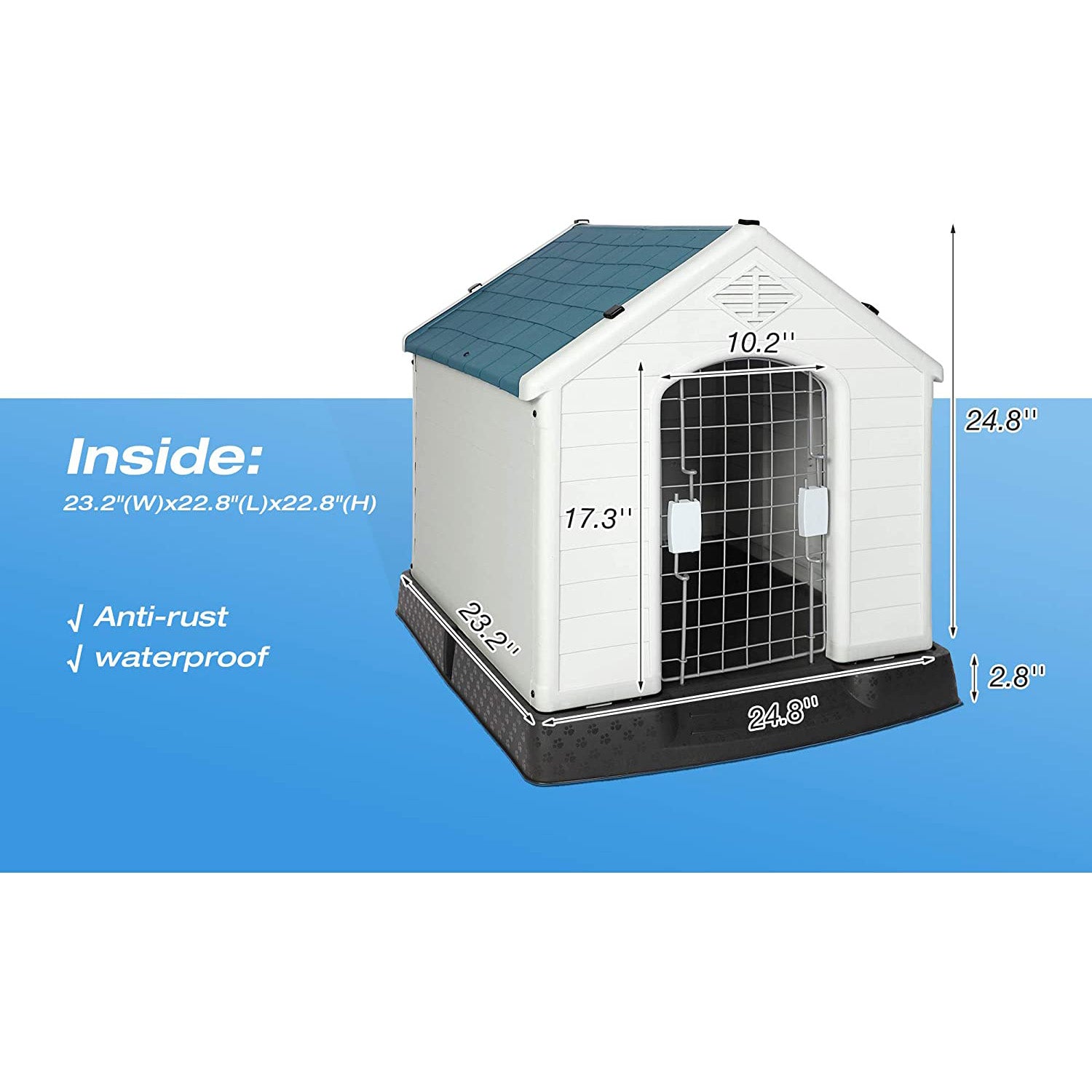 Plastic Outdoor Dog House with Door 24.8" Height Weatherproof Puppy Kennel Pet Crate with Elevated Floor Air Vents, Small - Bosonshop