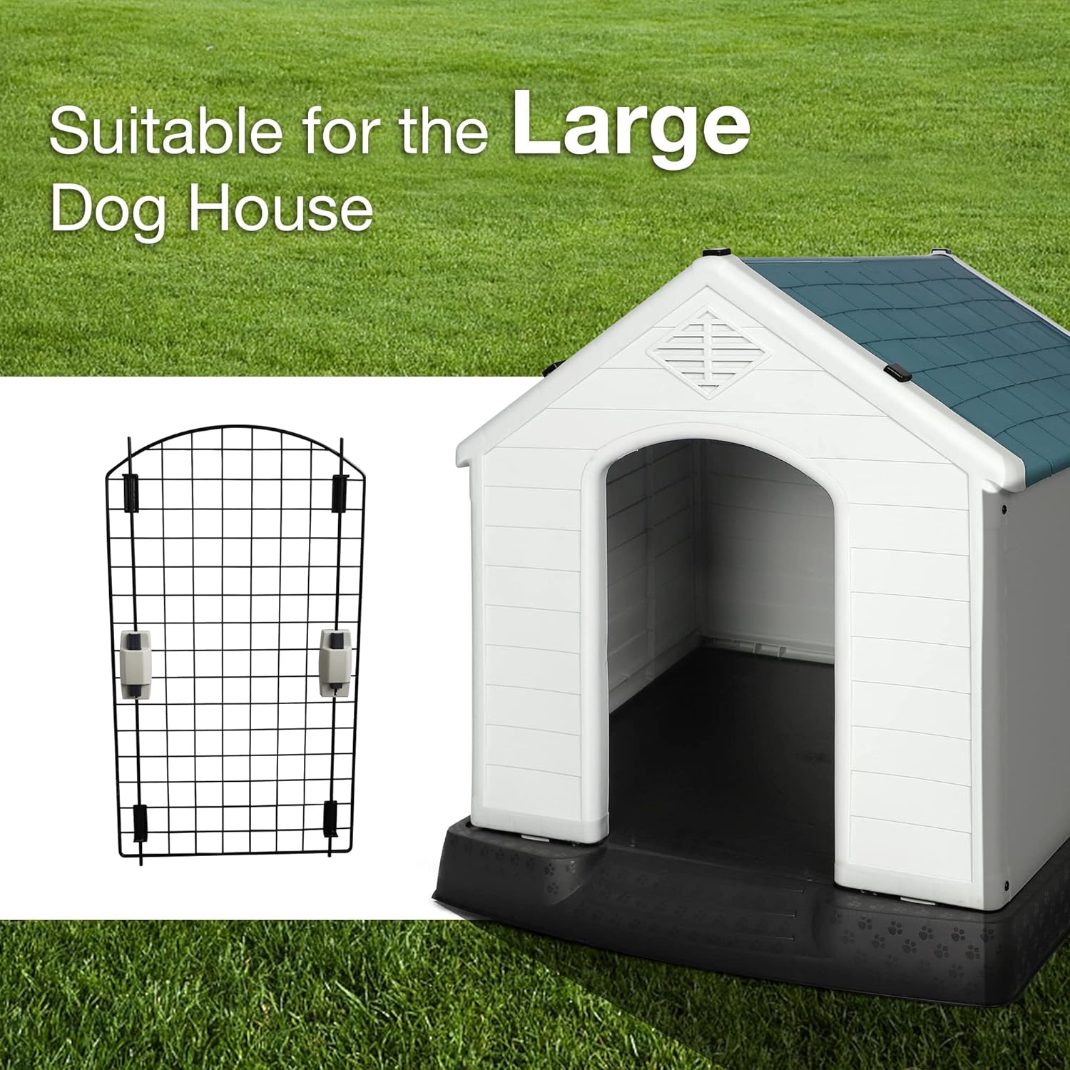 Dog House Outdoor Plastic 39" Height Weatherproof Kennel House with Elevated Floor - Bosonshop