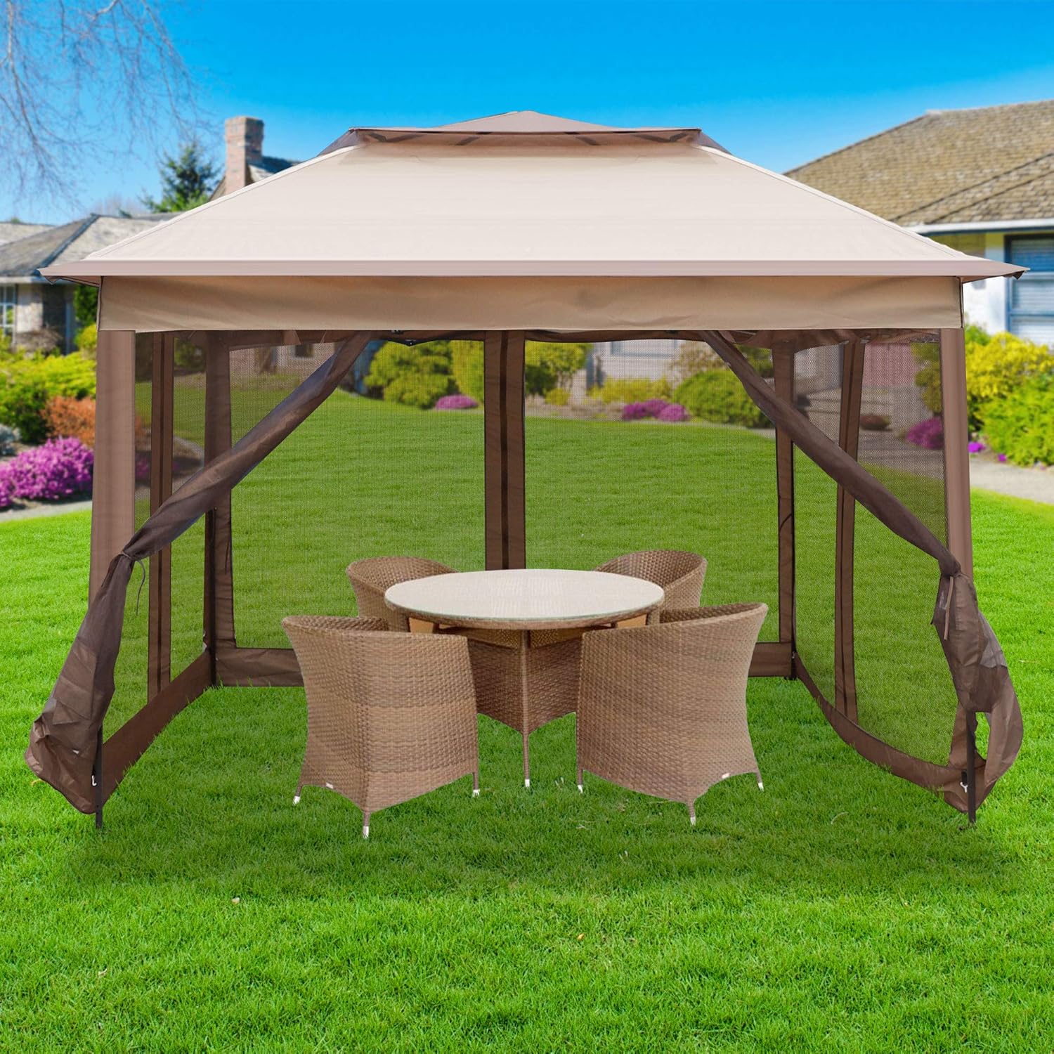 Pop Up Canopy Tent with Mesh Sidewall Height Adjustable Outdoor Gazebos with Carry Bag - Bosonshop