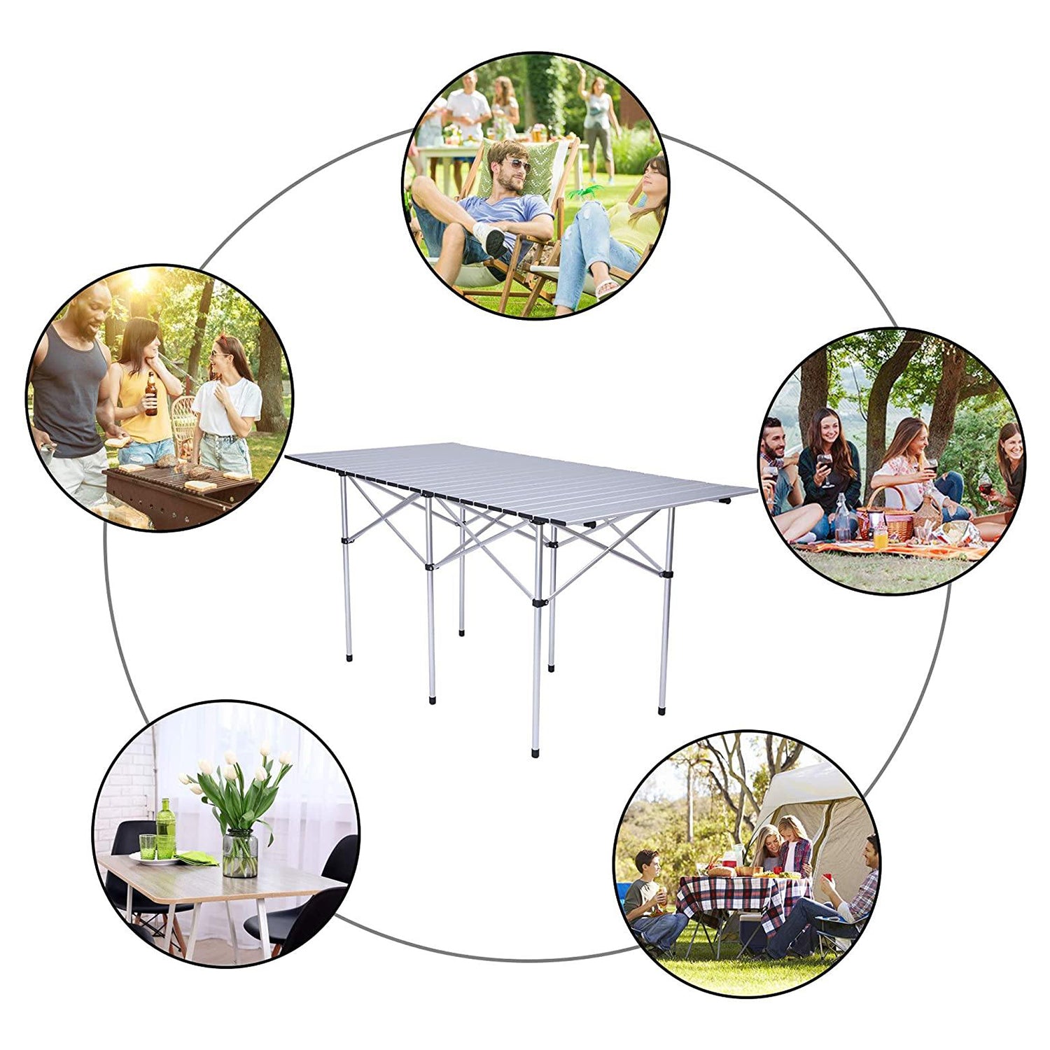 Portable Folding Lightweight Aluminum Camping Picnic Table, Compact Roll Top Table with Carry Bag - Bosonshop