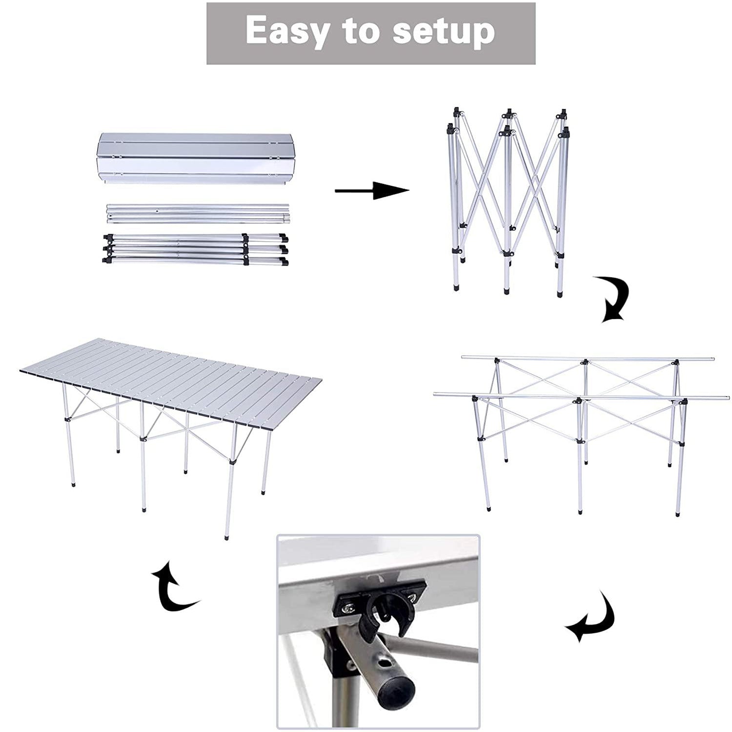 Portable Folding Lightweight Aluminum Camping Picnic Table, Compact Roll Top Table with Carry Bag - Bosonshop