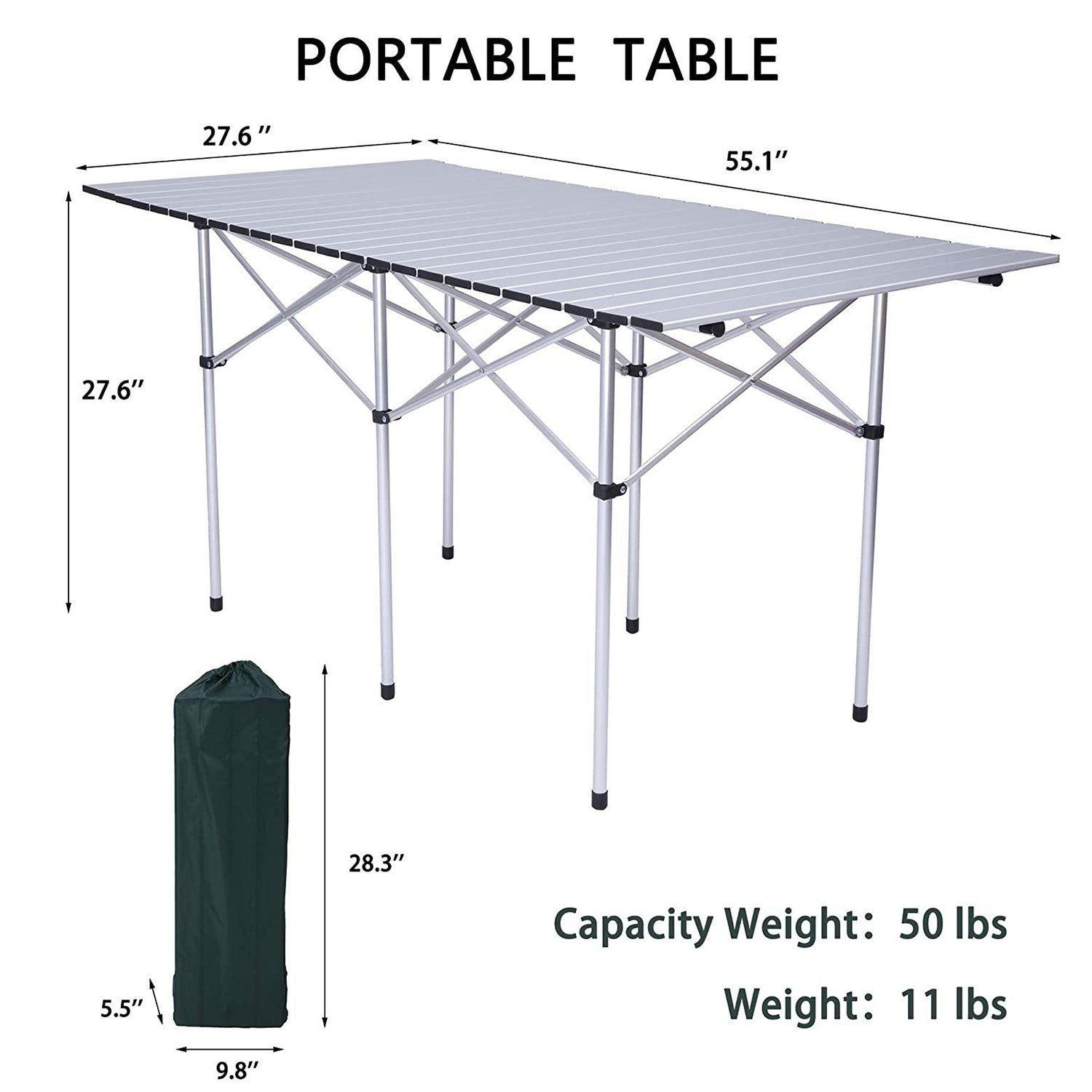 Portable Folding Lightweight Aluminum Camping Picnic Table, Compact Roll Top Table with Carry Bag - Bosonshop