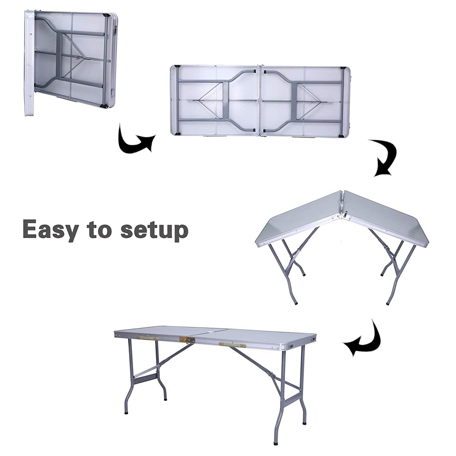 Portable Folding Aluminum Suitcase Table, Compact Camping Picnic Table with Umbrella Hole and Carrying Handle, Silver - Bosonshop