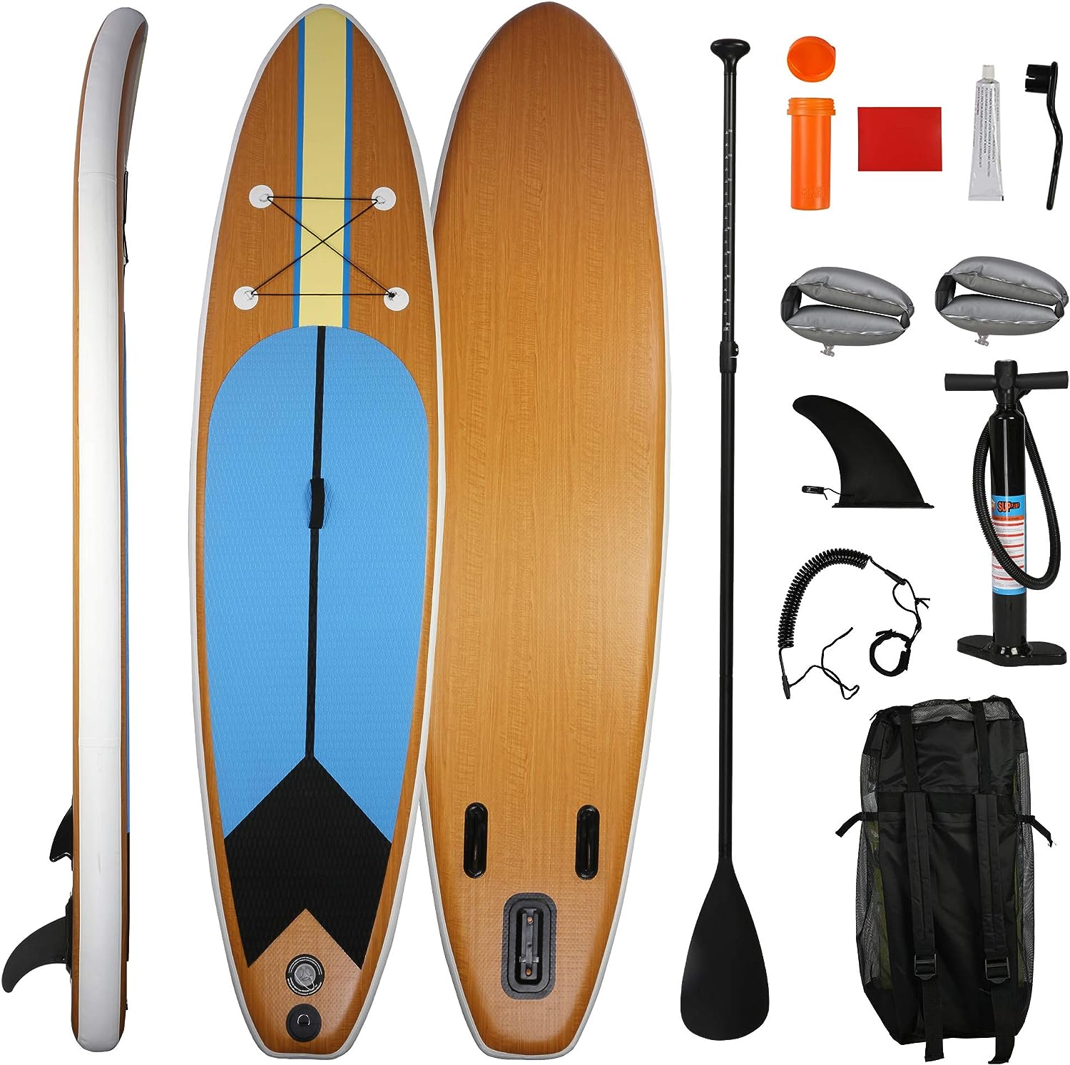 Inflatable Paddle Boards with Surf Board Accessories & Carry Bag Bottom Fin Paddling Surf Control, Non-Slip Deck - Bosonshop