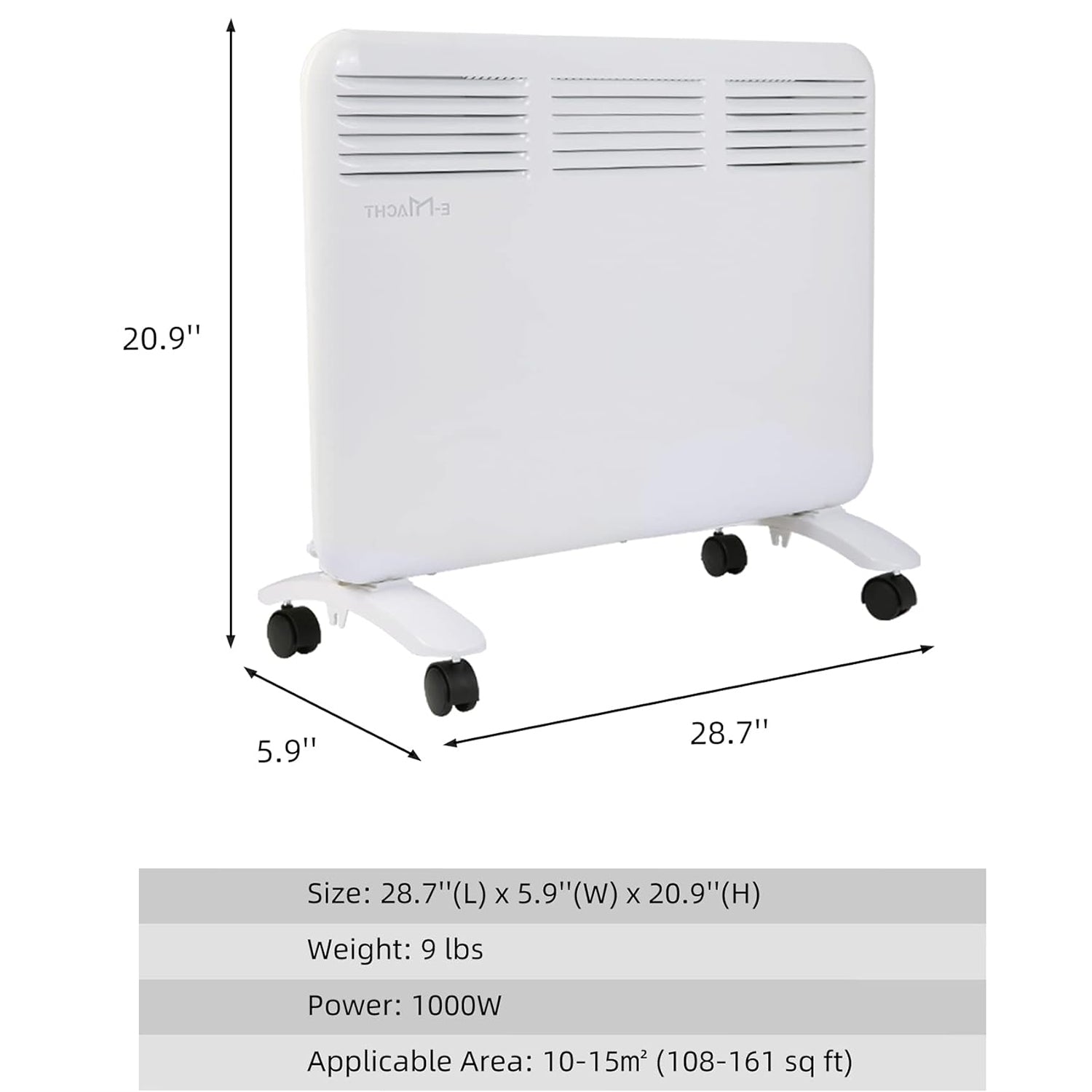 BOSONSHOP 1000W Portable Indoor Electric Convection Space Heater Quiet Panel Heater w/ Led Display