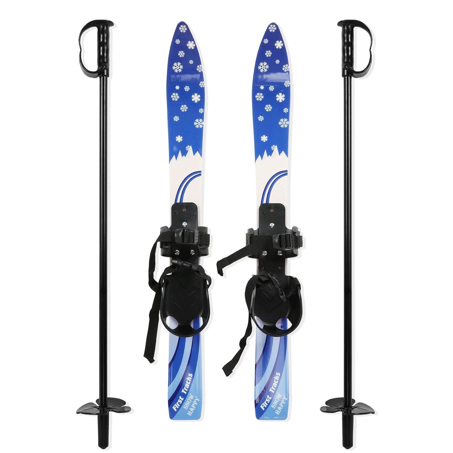 Kids Skis and Poles with Bindings for Age 2-4 Beginner Snow Skis 25.6", Blue - Bosonshop