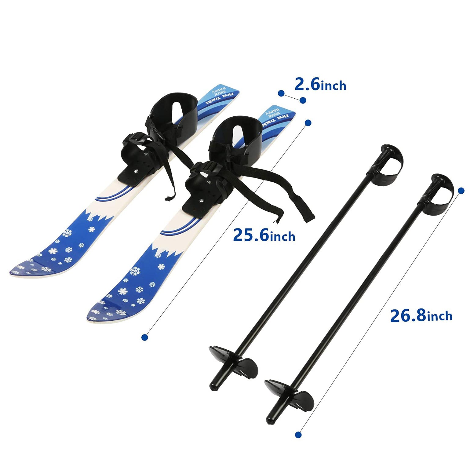 Kids Skis and Poles with Bindings for Age 2-4 Beginner Snow Skis 69cm, Blue - Bosonshop