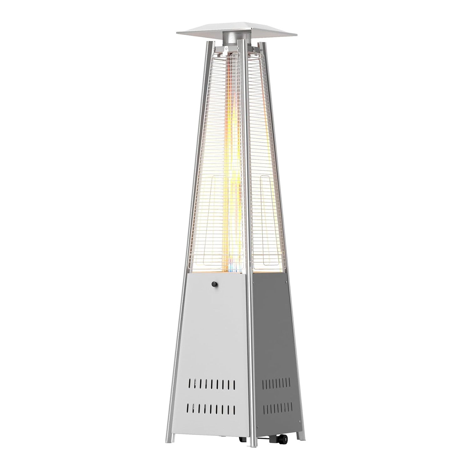 Patio Pyramid Standing 42000 BTU Propane Heater with Wheels, Stainless Steel Burner & Reflector, Silver - Bosonshop