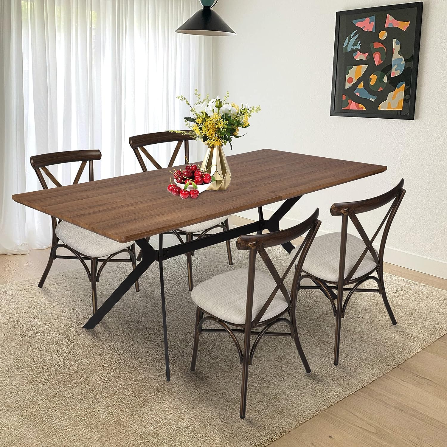 Dining Table Mid-Century Vintage Kitchen Table for Living Room Balcony Cafe Bar, Walnut - Bosonshop