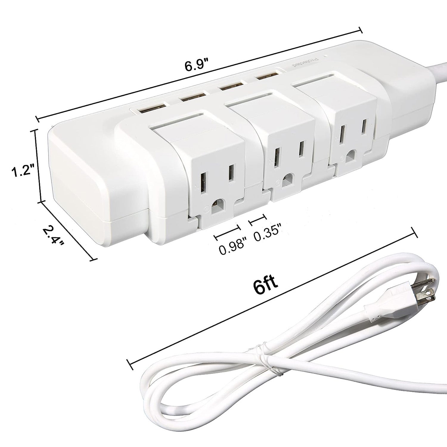 3 Outlets Extender Rotating Power Strip Surge Protector with 4 USB Ports and 6ft Heavy Duty Extension Cord Wall Mount for Home Office - Bosonshop