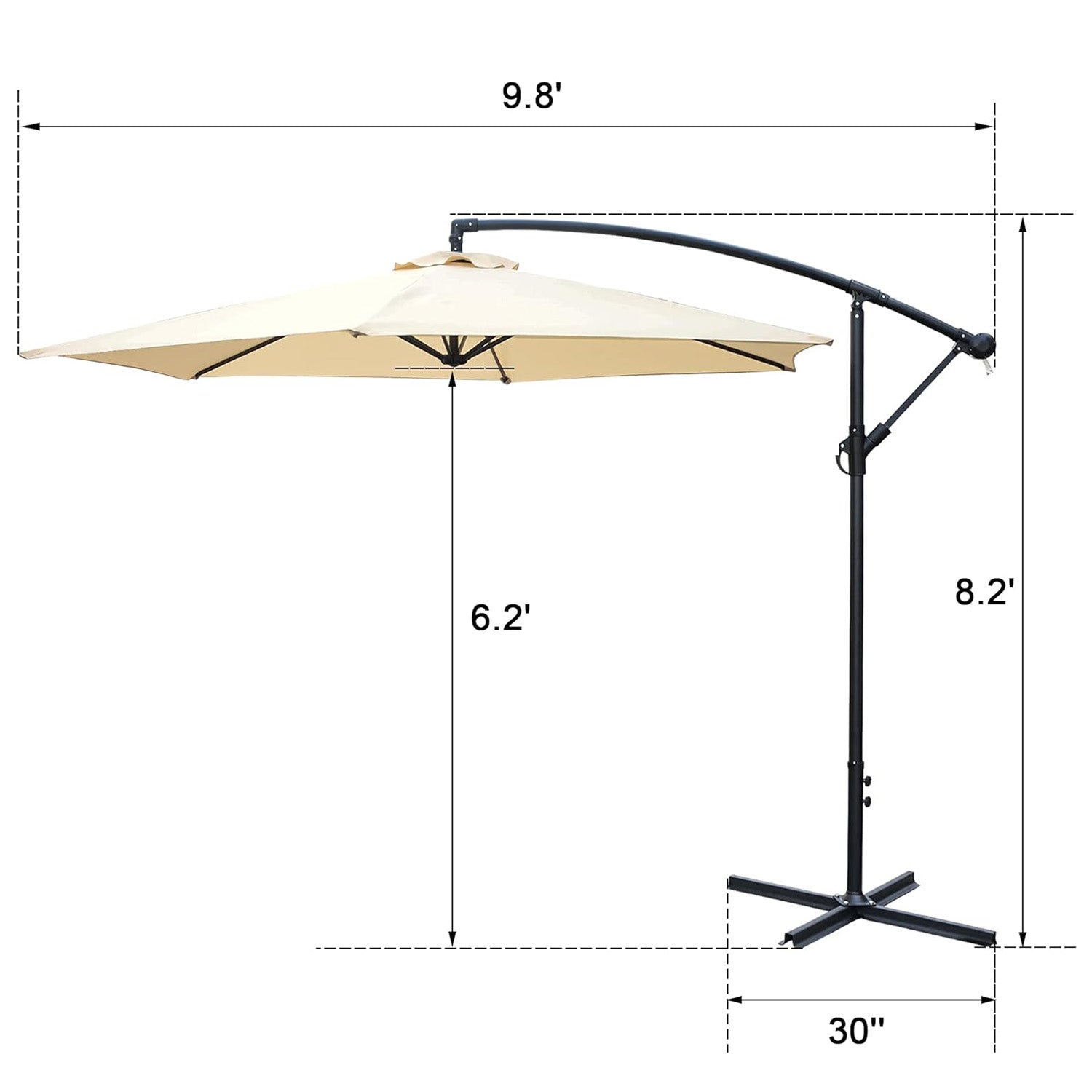 Cantilever Hanging Umbrella Rotation Patio Offset Umbrella without Weight Base, Beige - Bosonshop