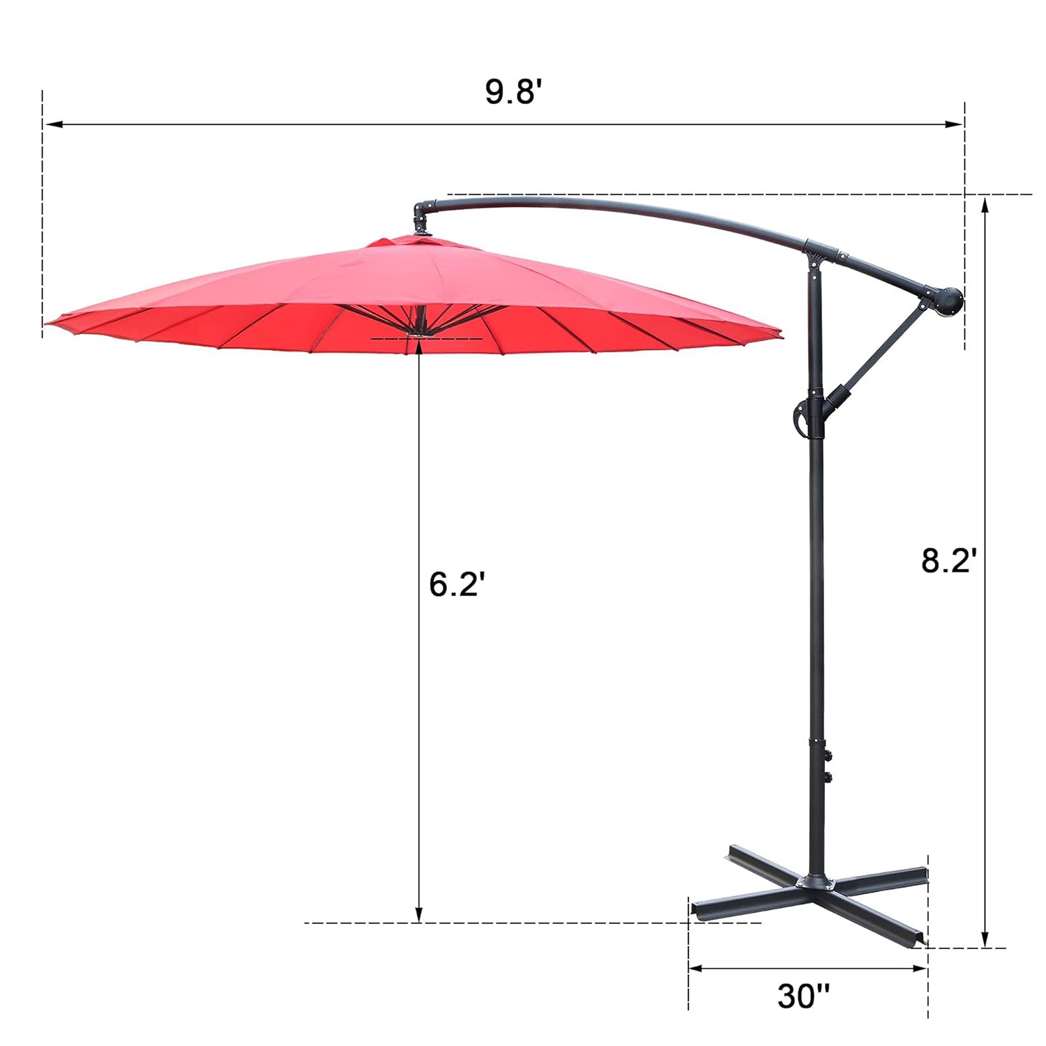 Offset Hanging Market Patio Umbrella w/Easy Tilt Adjustment for Backyard, Poolside, Lawn and Garden, Red - Bosonshop