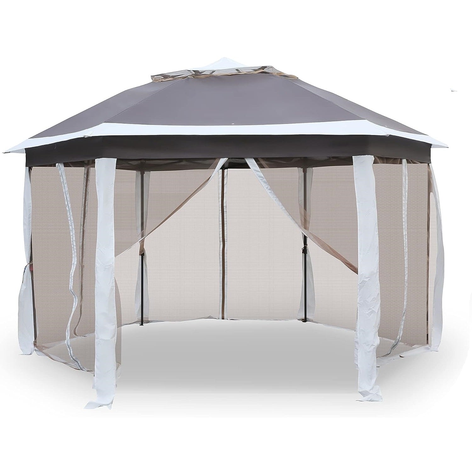 12Ft Outdoor Metal Patio Pop-Up Gazebo with Mesh Nettings for Parties and Outdoor Activities - Bosonshop