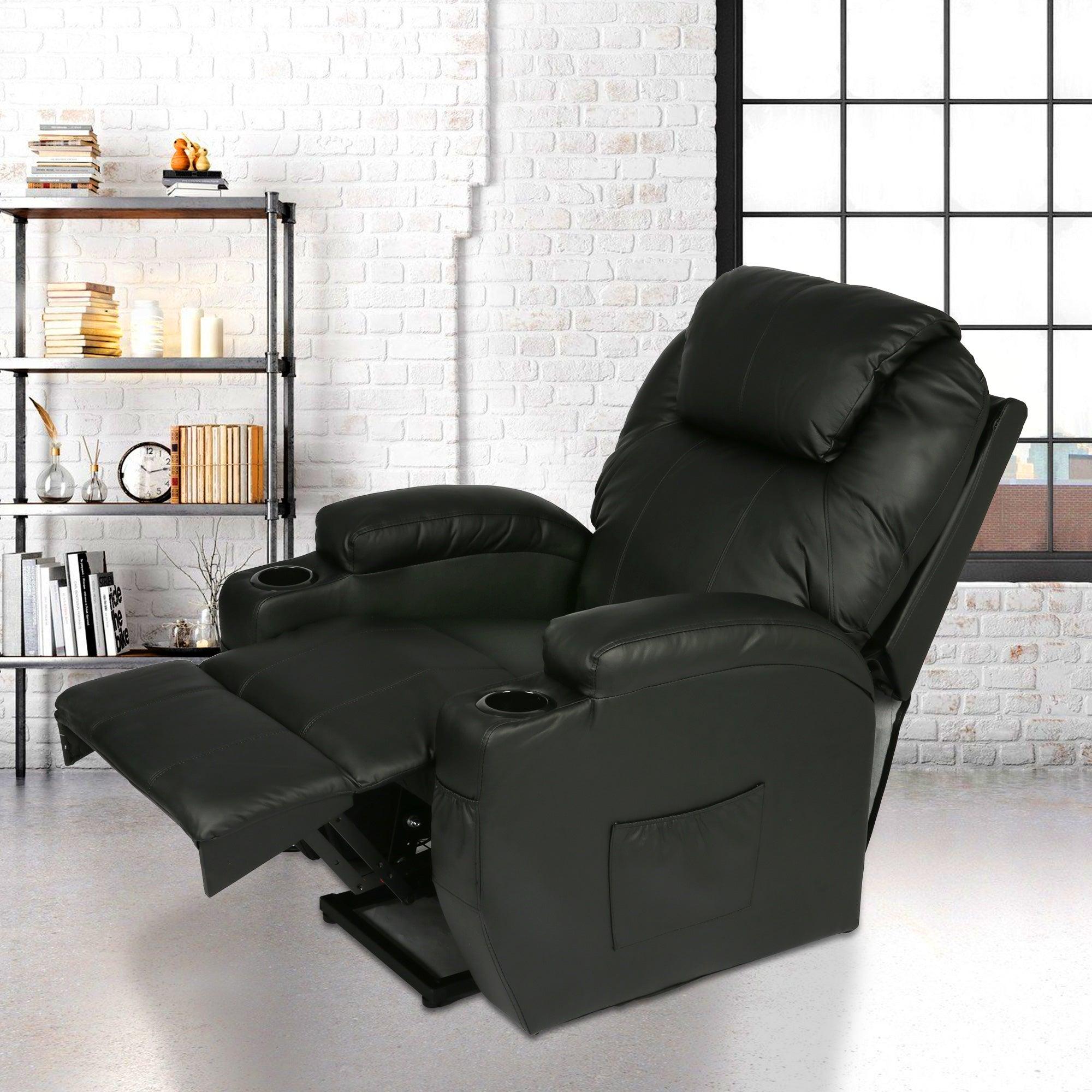 Electric Power Lift Leather Sofa Power Reclining Massage Chair for Elderly with Massage and Heat, Black - Bosonshop