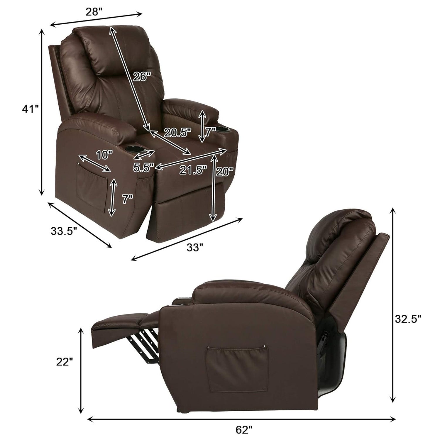 Power Lift Leather Sofa Electric Leather Full Body Massage Chair for Elderly with Massage and Heat, Brown - Bosonshop