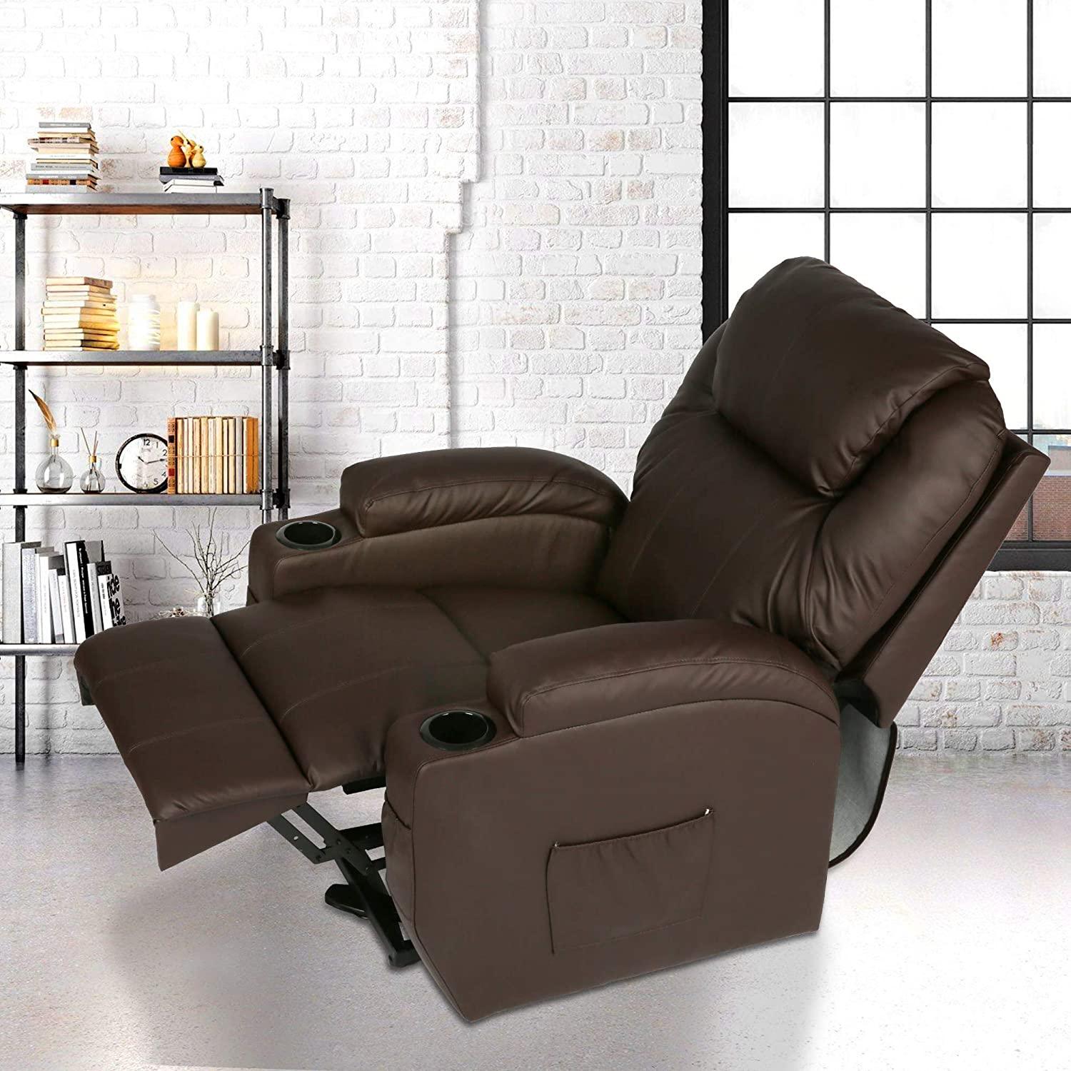 Power Lift Leather Sofa Electric Leather Full Body Massage Chair for Elderly with Massage and Heat, Brown - Bosonshop