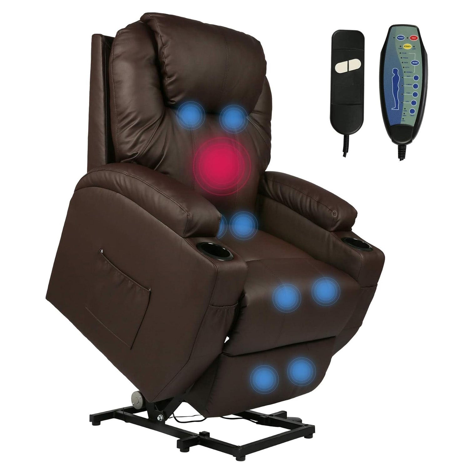 Power Lift Leather Sofa Electric Leather Full Body Massage Chair for Elderly with Massage and Heat, Brown - Bosonshop