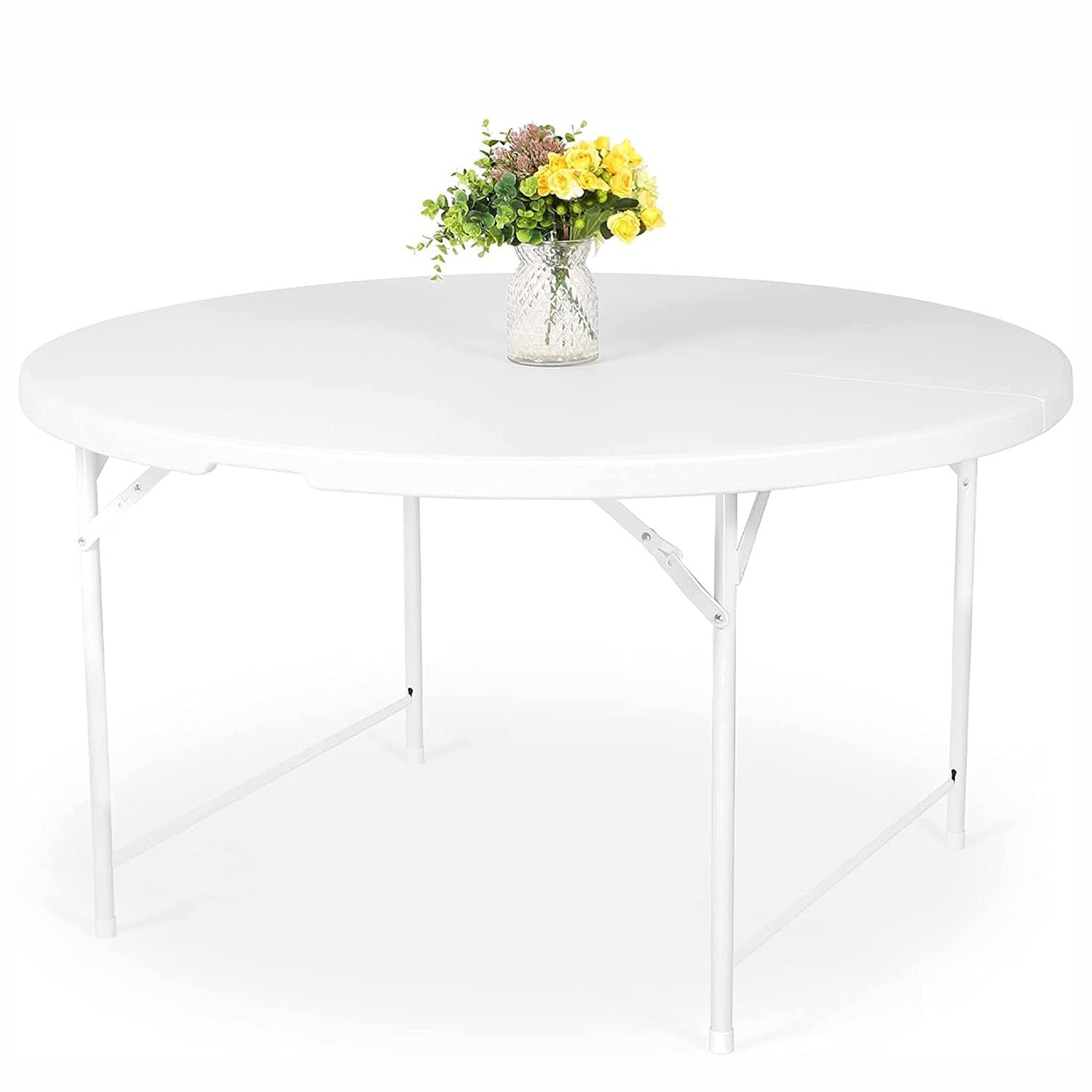 53" Diameter Round Folding Table Portable Plastic Dining Card Table for 6-8, White - Bosonshop