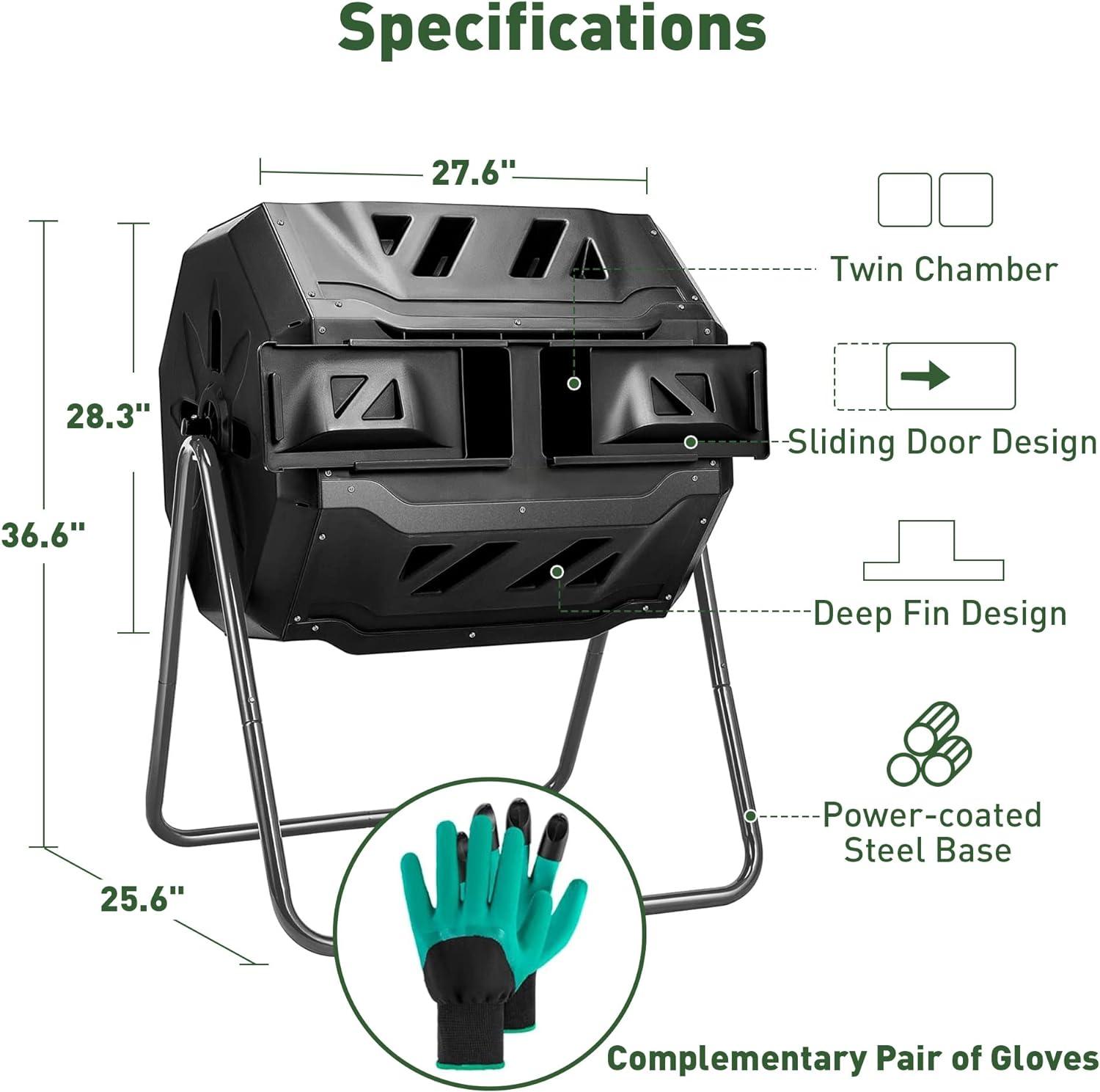 Dual Tumbling Composter 42 Gallon Tumbler Composting Bins Easy Turn System Rotating Barrel With Two Sliding Doors - Bosonshop