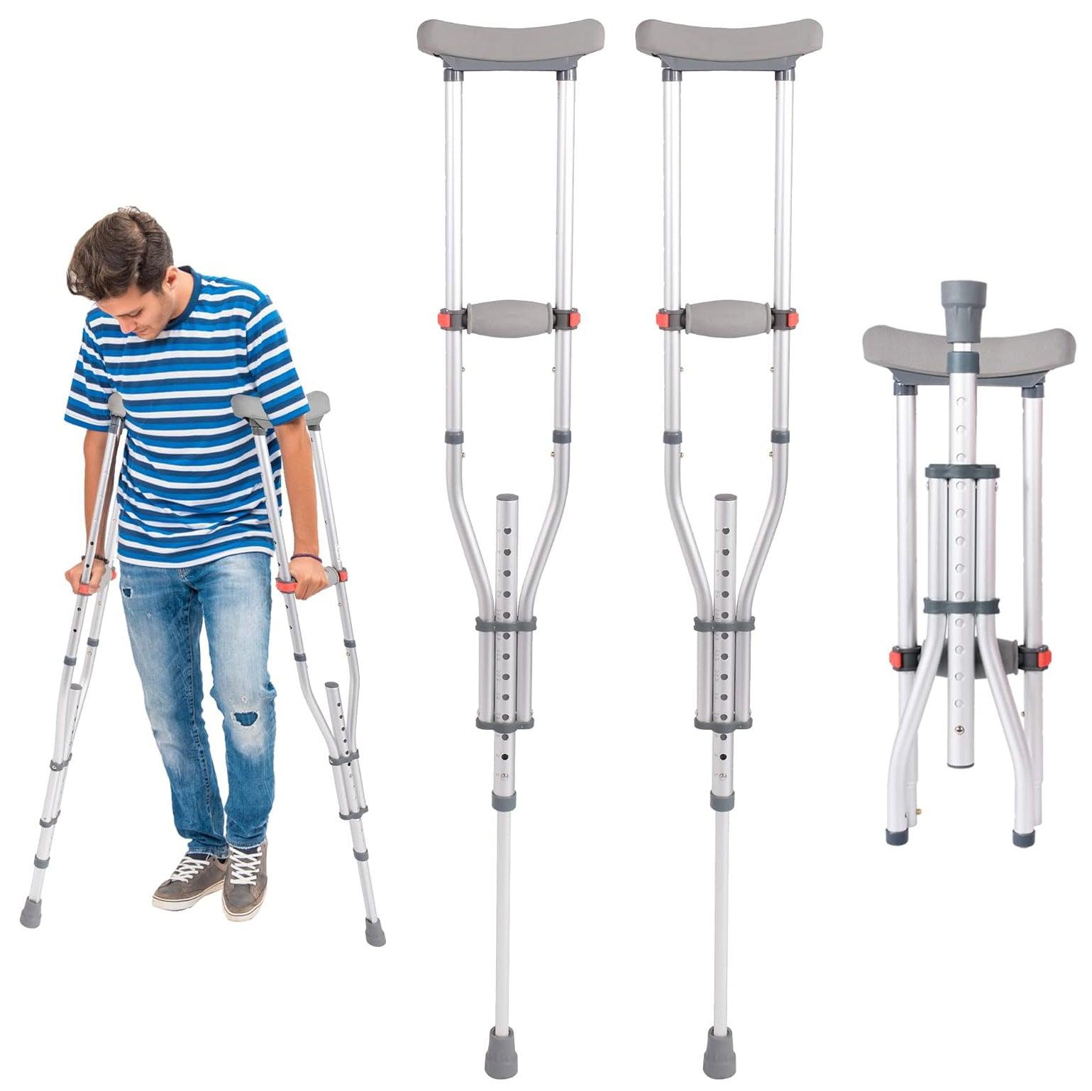 1 Pair Lightweight Adjustable Underarm Crutches with Underarm Pads Folding Aluminum, 8 Adjustable Height for 4'7" to 6'7" - Bosonshop