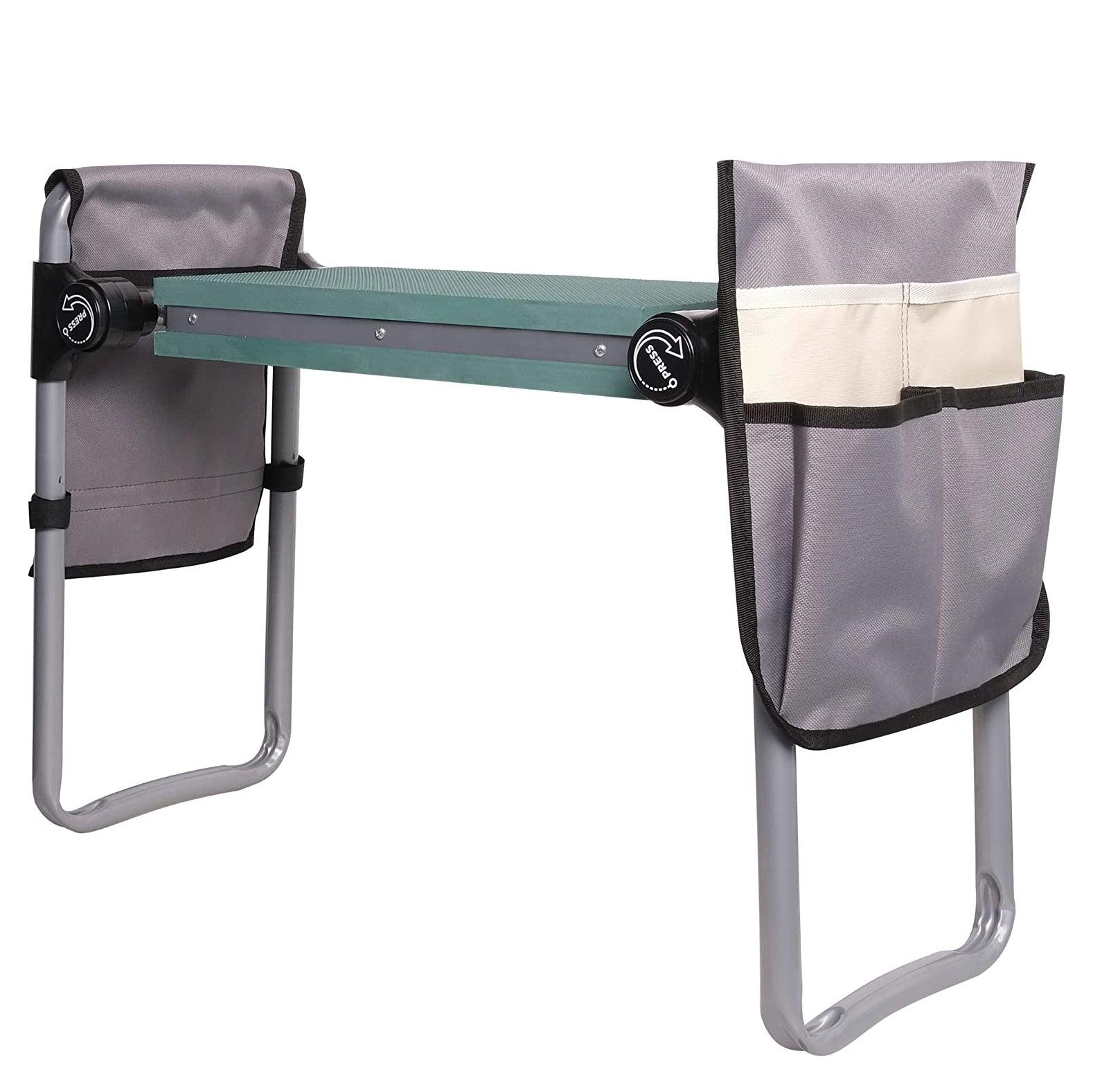 2-in-1 Garden Kneeler Stool Gardening Bench for Kneeling or Sitting with 2 Tool Bag Pouch, Green - Bosonshop