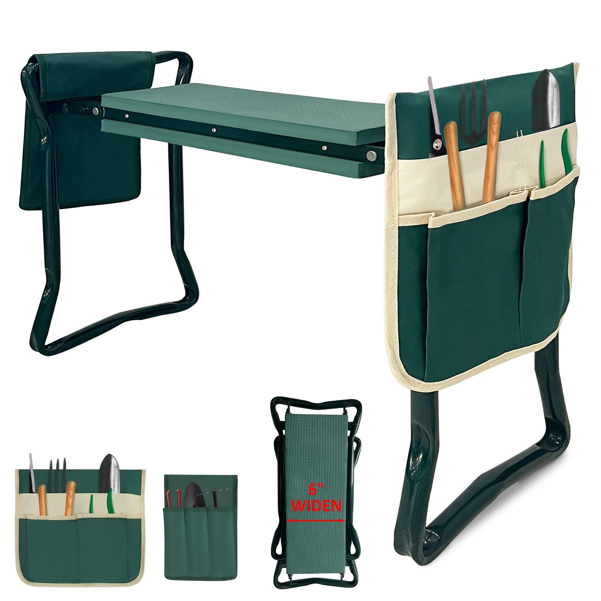 Foldable Garden Kneeler and Seat Gardening Bench with Two Tool Pouches and 6" Widen Soft Kneeling Pad - Bosonshop