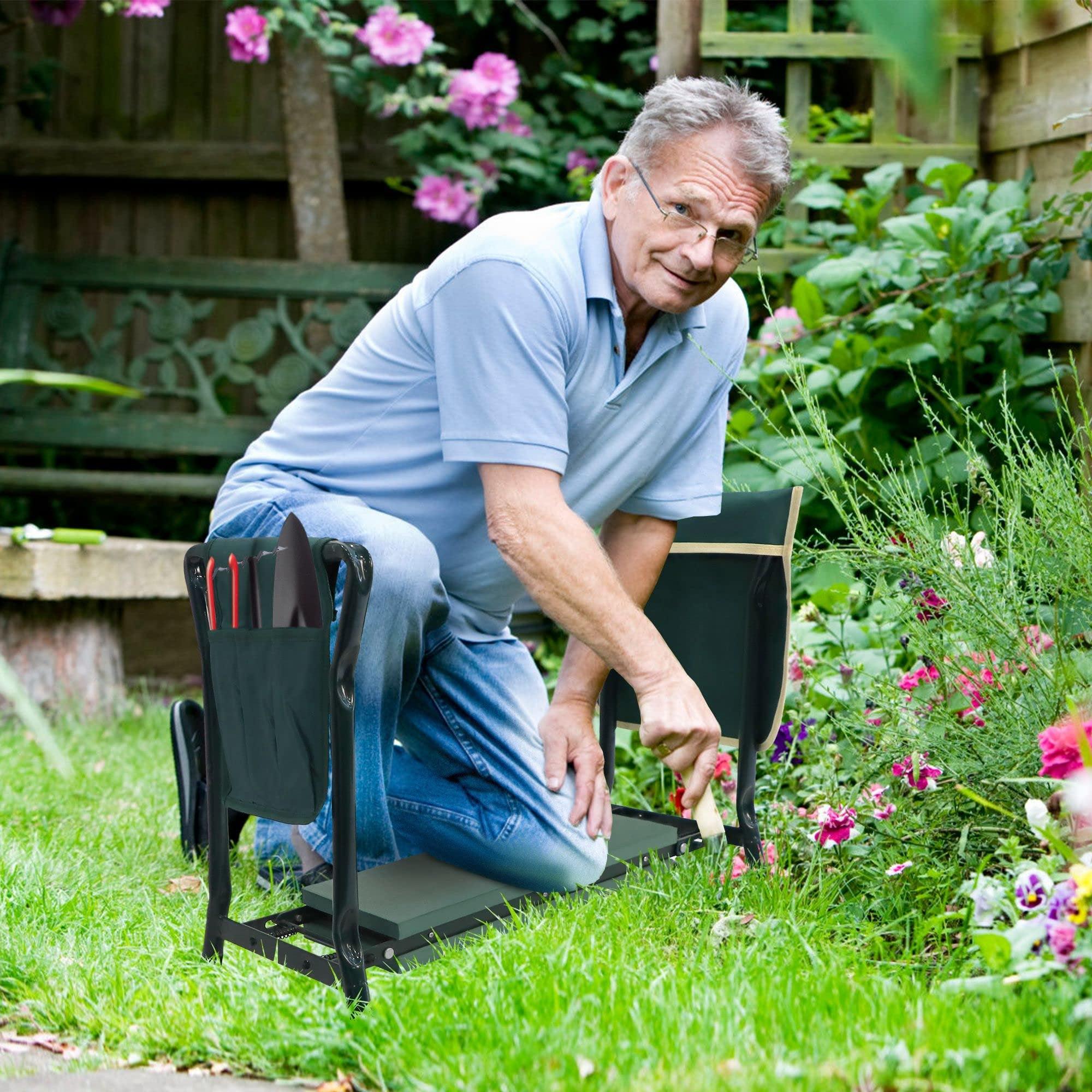 Foldable Garden Kneeler and Seat Gardening Bench with Two Tool Pouches and 6" Widen Soft Kneeling Pad - Bosonshop