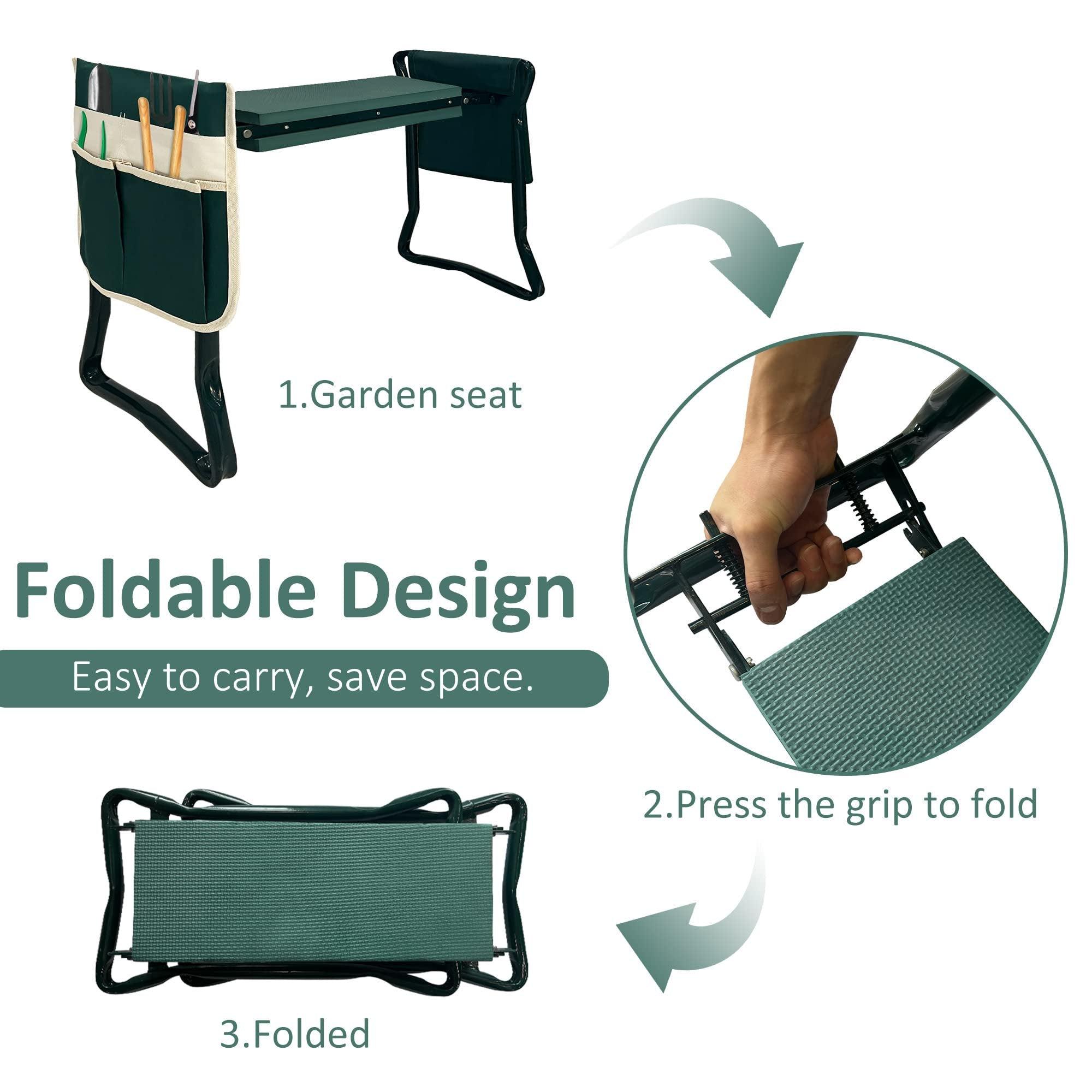 Foldable Garden Kneeler and Seat Gardening Bench with Two Tool Pouches and 6" Widen Soft Kneeling Pad - Bosonshop