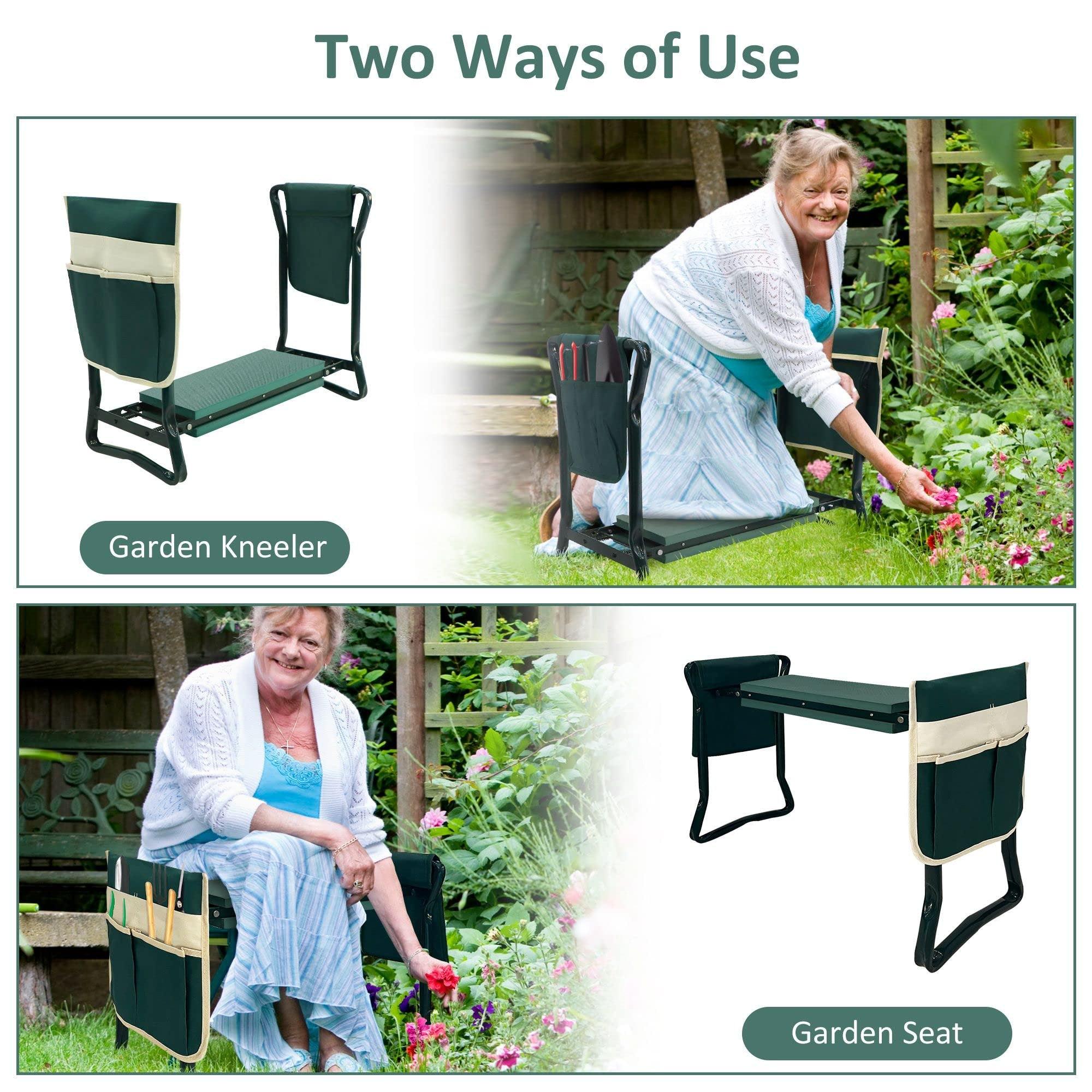 Foldable Garden Kneeler and Seat Gardening Bench with Two Tool Pouches and 6" Widen Soft Kneeling Pad - Bosonshop