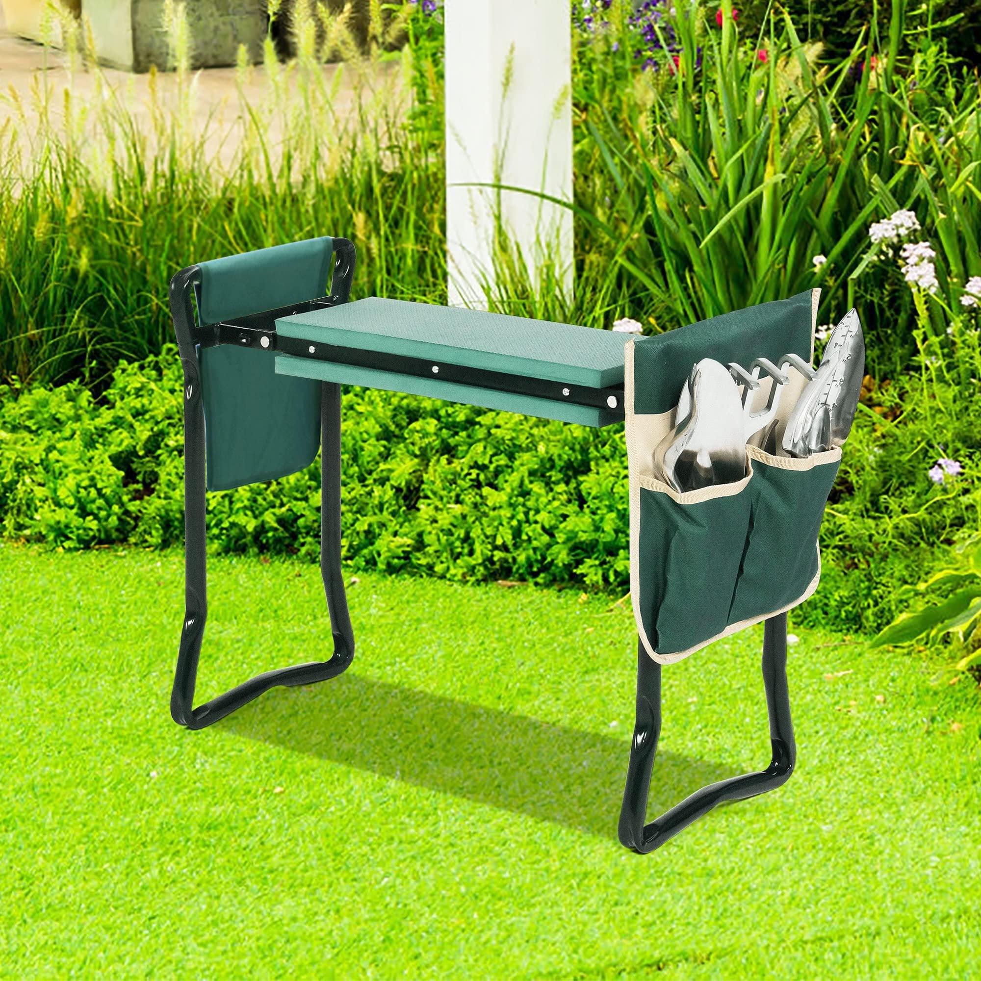 Foldable Garden Kneeler and Seat Gardening Bench with Two Tool Pouches and 6" Widen Soft Kneeling Pad - Bosonshop