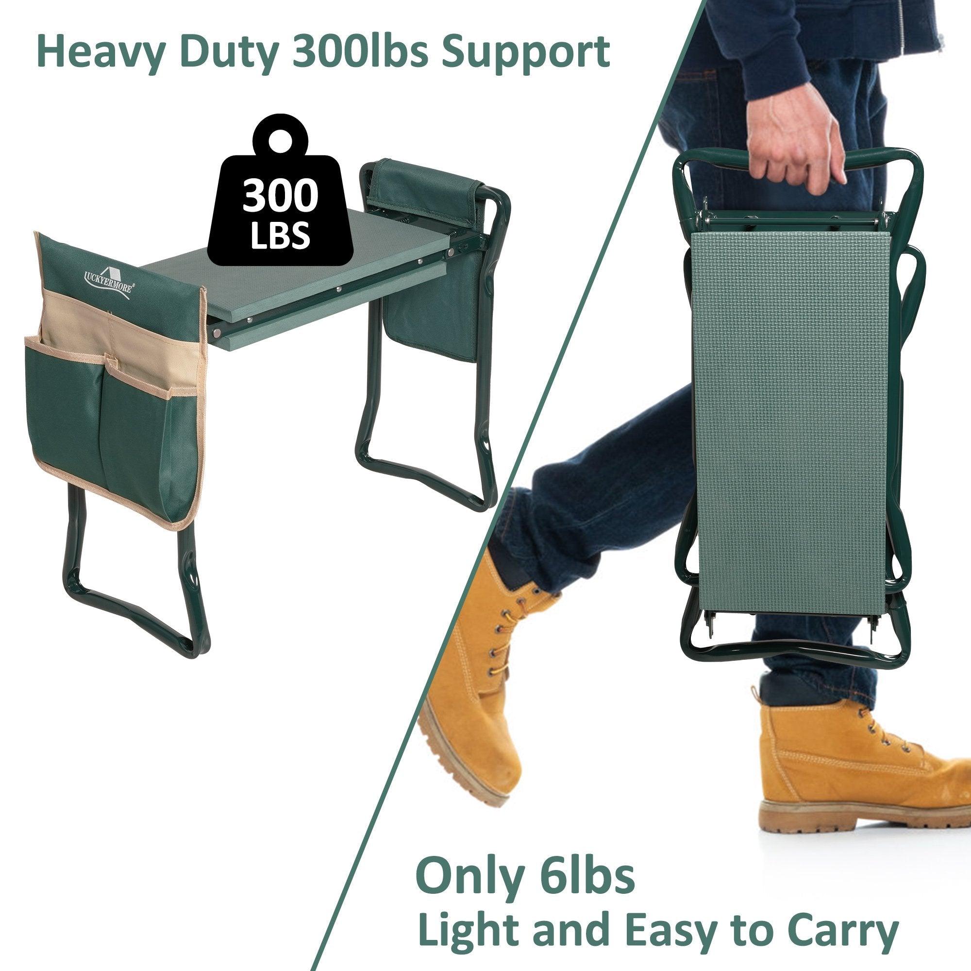 2 in 1 Foldable Heavy Duty Wider Garden Kneeler and Seat Stool with 2 Tool Pouches - Bosonshop